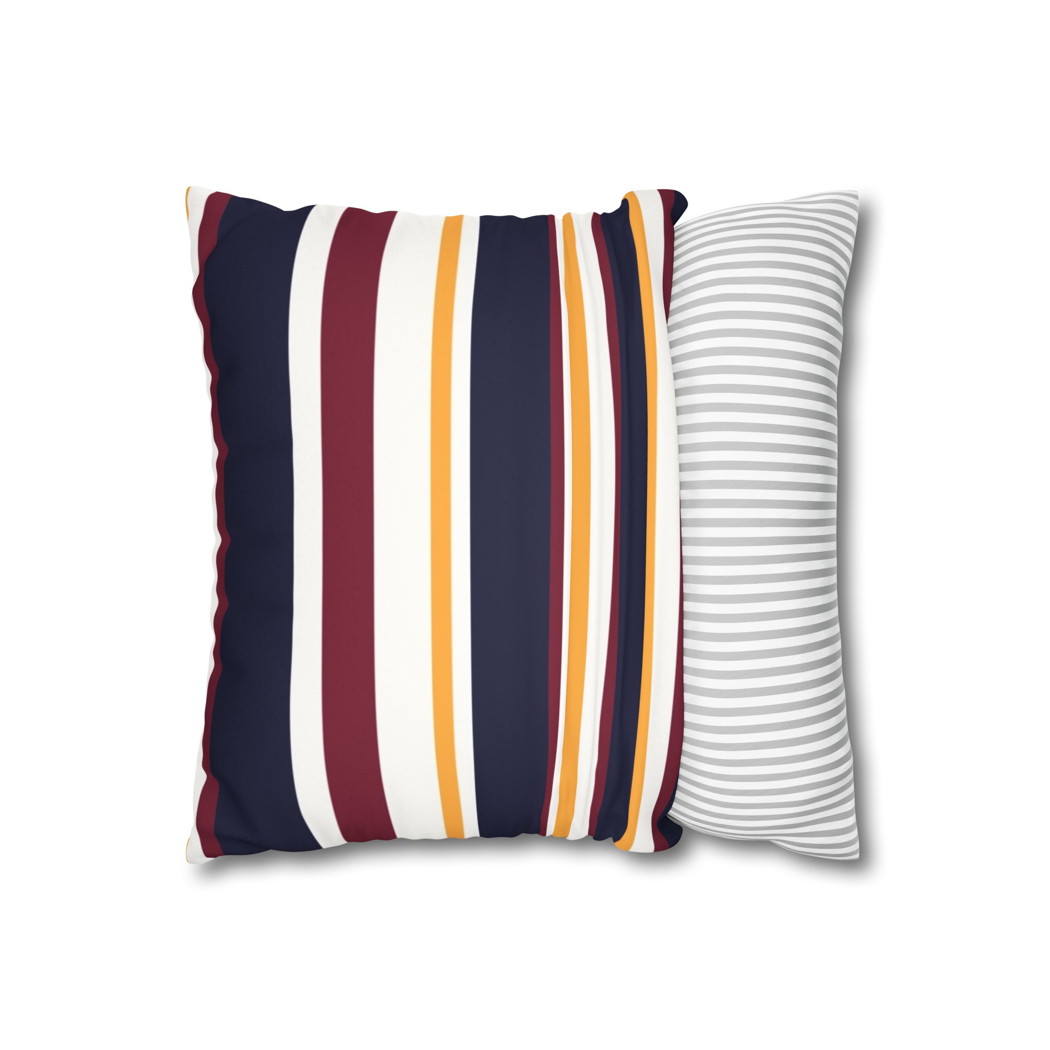 Striped Faux Suede Pillowcase - Navy, Maroon & Mustard Decorative Throw Pillow Cover