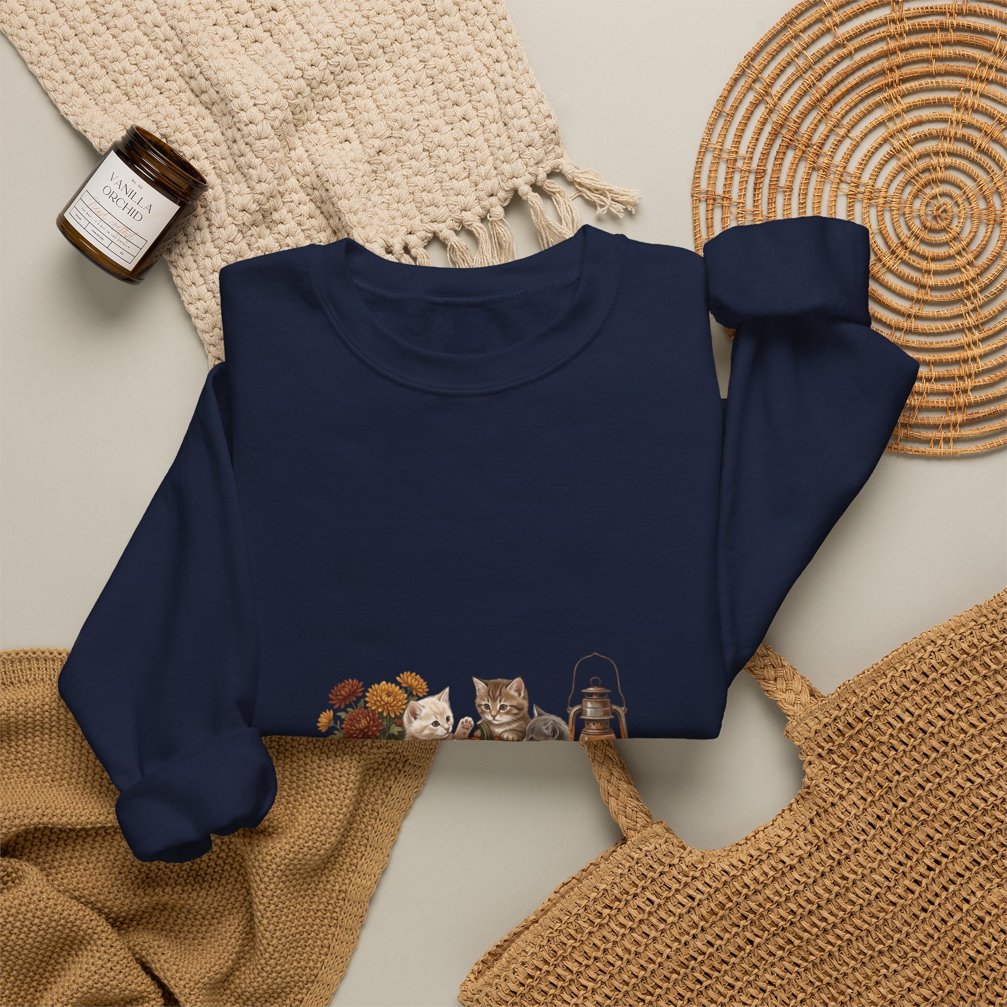 Pumpkin Patch Cats Crewneck Sweatshirt | Autumn Leaves, Harvest Pumpkin Season - Image 20