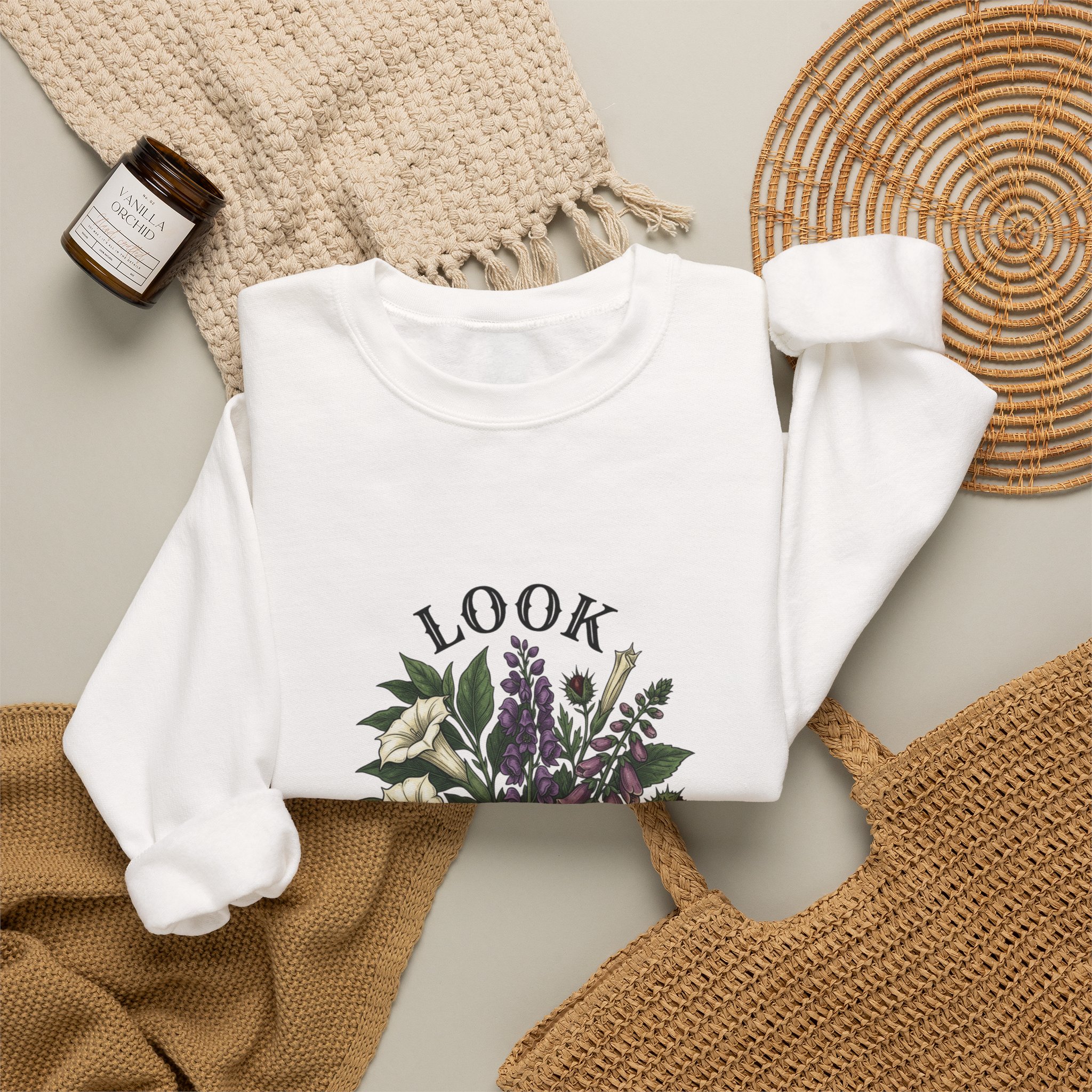 Look Don't Touch sweatshirt | Gothic botanicals floral crest - Image 4