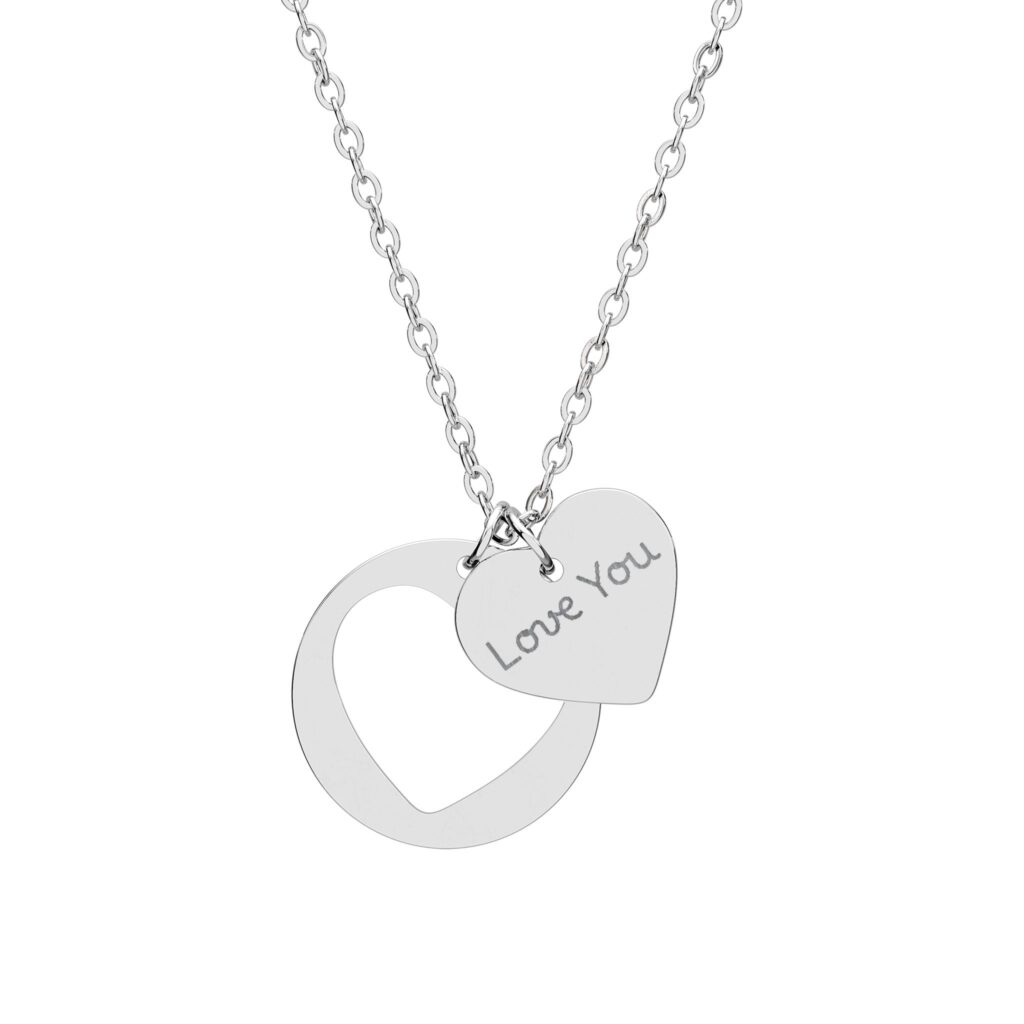 Engraved Heart Cutout Necklace – "Love You" Pendant
