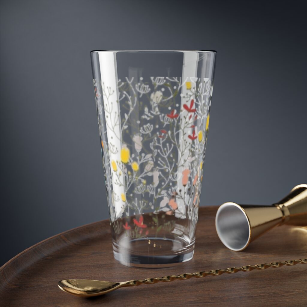 Blue Floral Mixing Glass — 16oz Decorative Bar Glass
