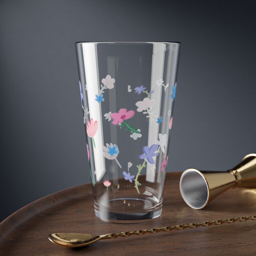Floral Meadow Mixing Glass — 16 oz Decorative Cocktail & Beverage Glass