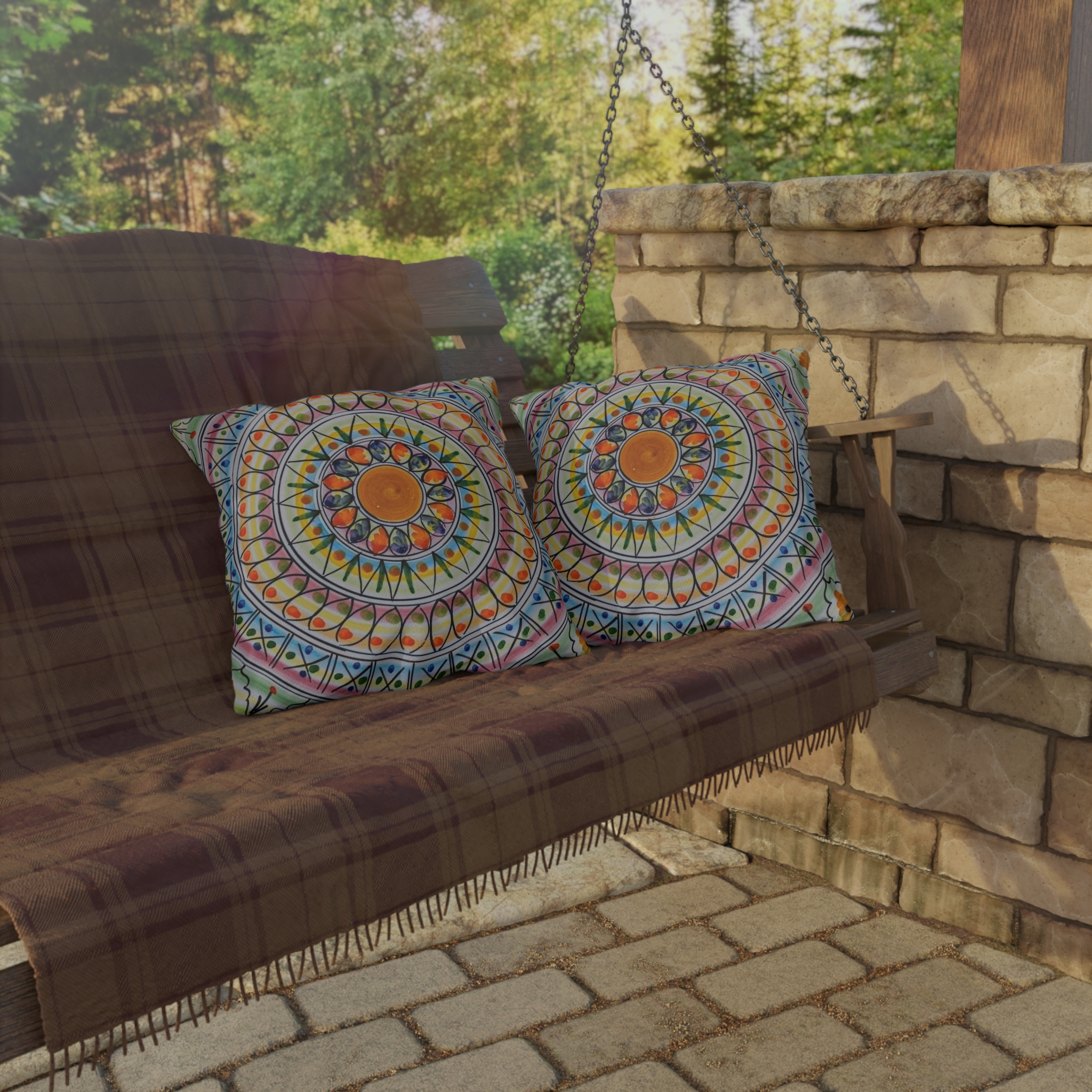 Boho Mandala Outdoor Pillow - Colorful Floral Sunburst Patio Cushion - Image 12