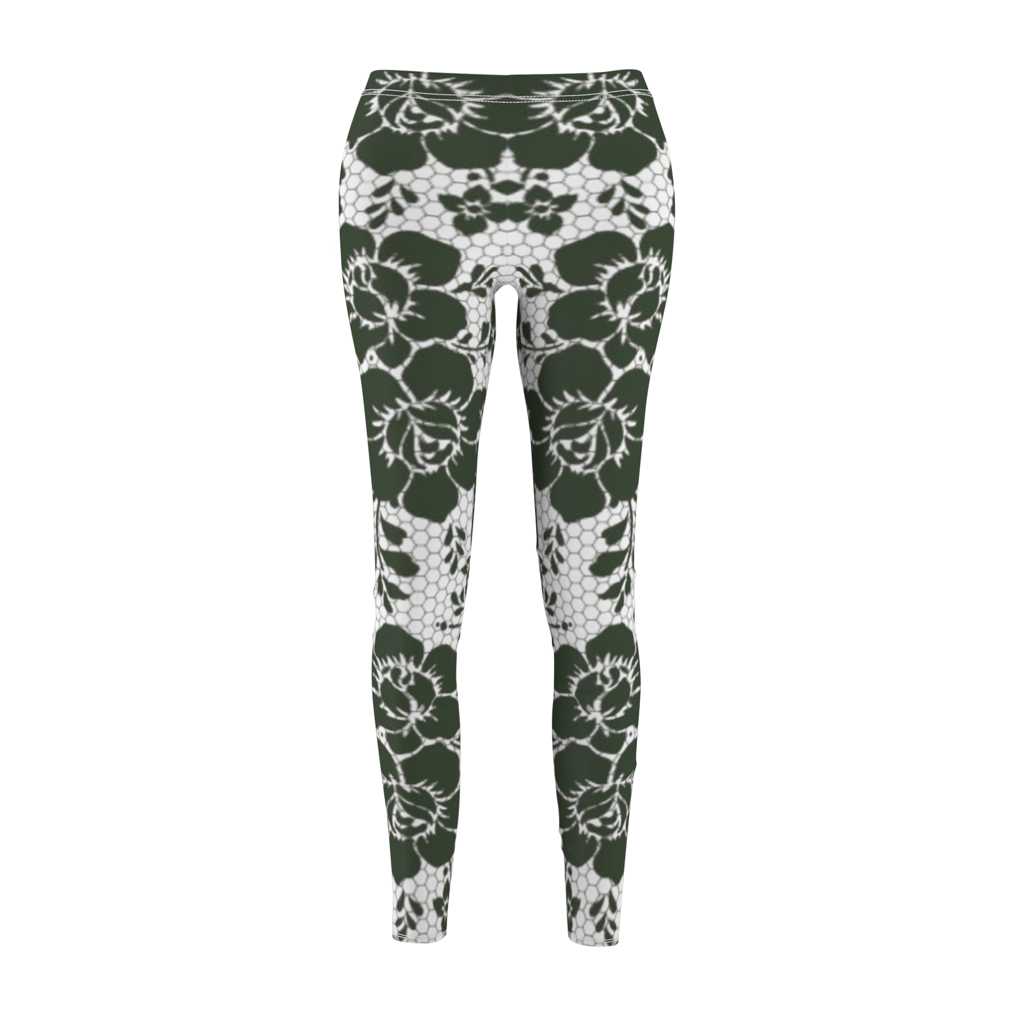 Floral Lace Allover Leggings — Olive Green Patterned Women's Leggings - Image 2