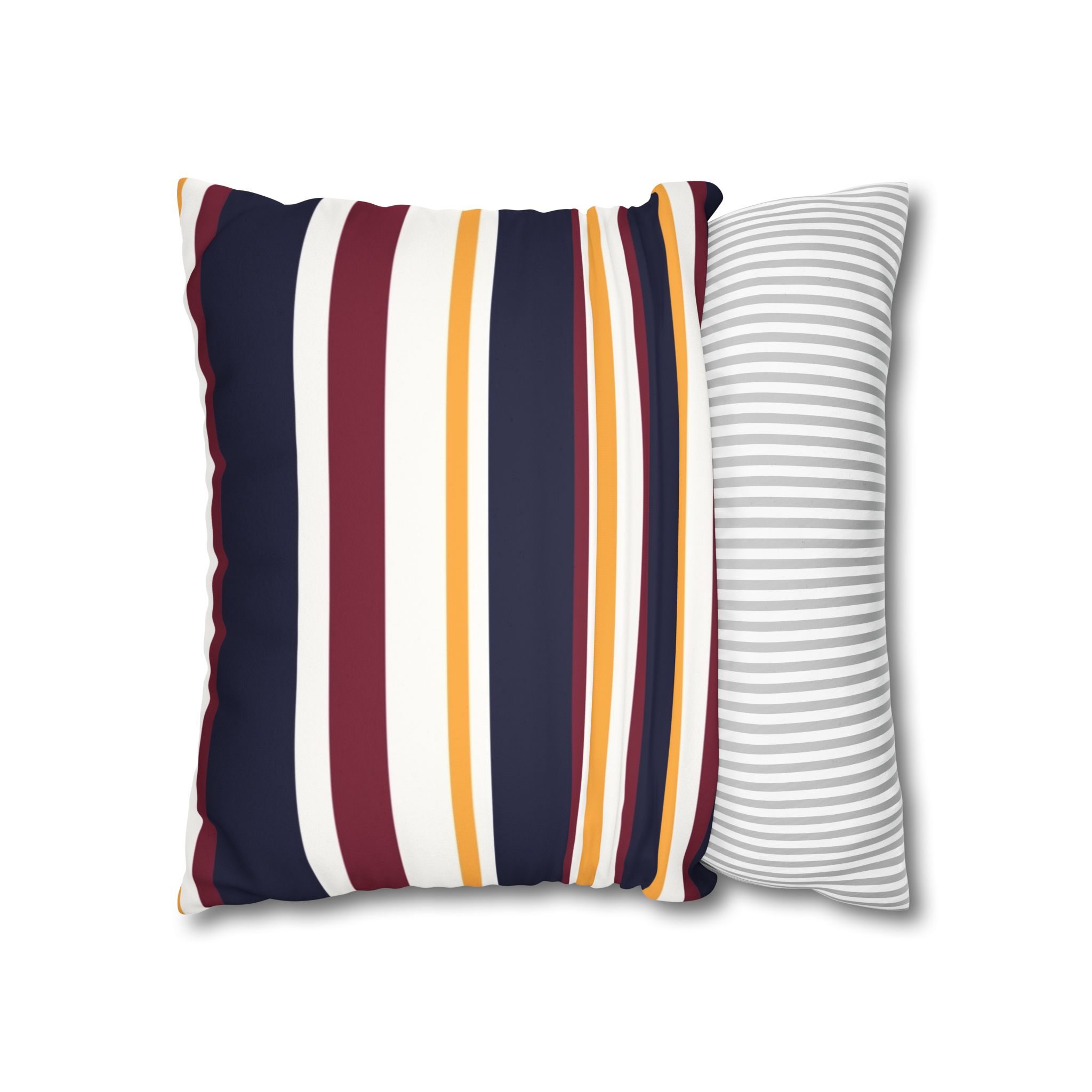 Striped Faux Suede Pillowcase - Navy, Maroon & Mustard Decorative Throw Pillow Cover - Image 8