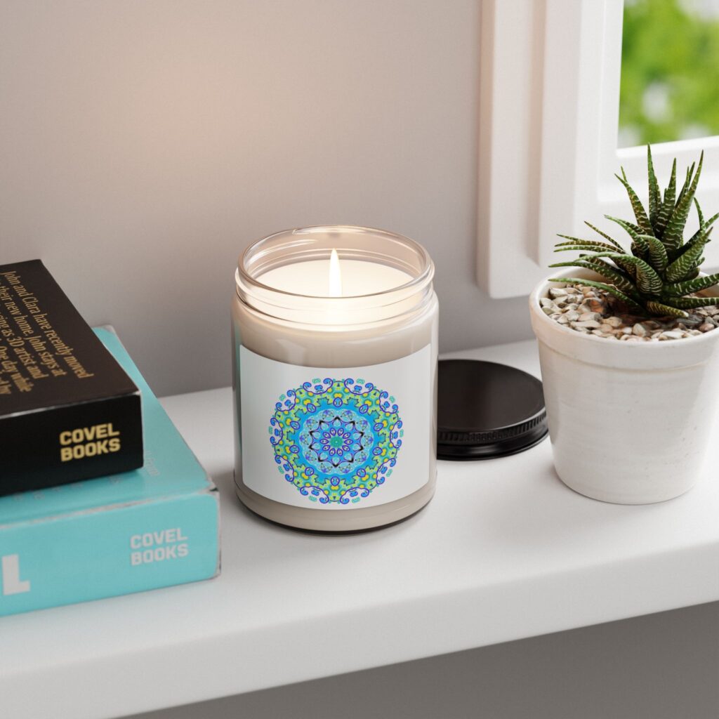 9oz Soy Candle — Blue Green Mandala Aromatherapy Candle