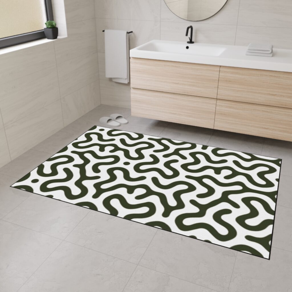 Abstract Olive Green Pattern Heavy Duty Floor Mat