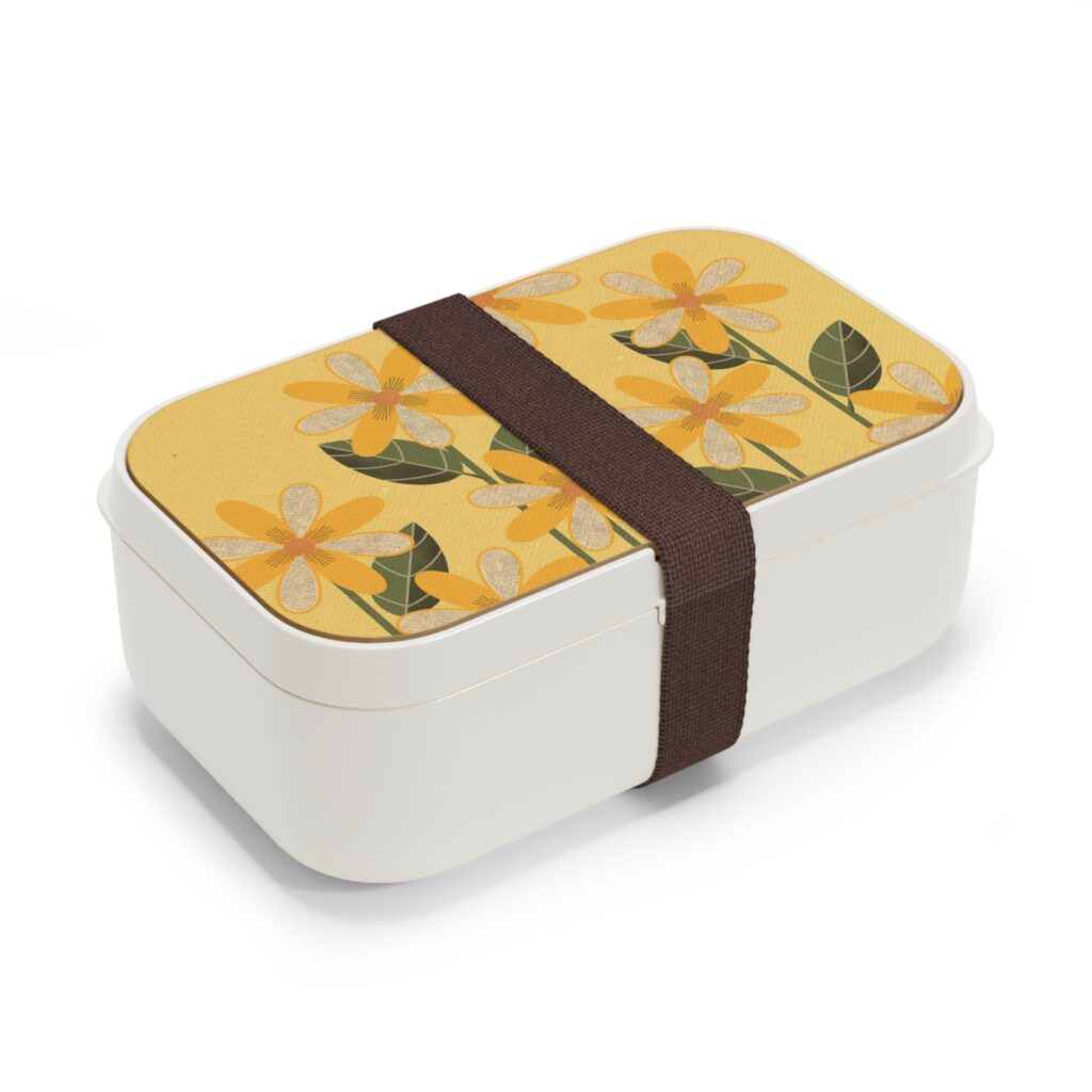Yellow Floral Bento Lunch Box – Retro Daisy Meal Container