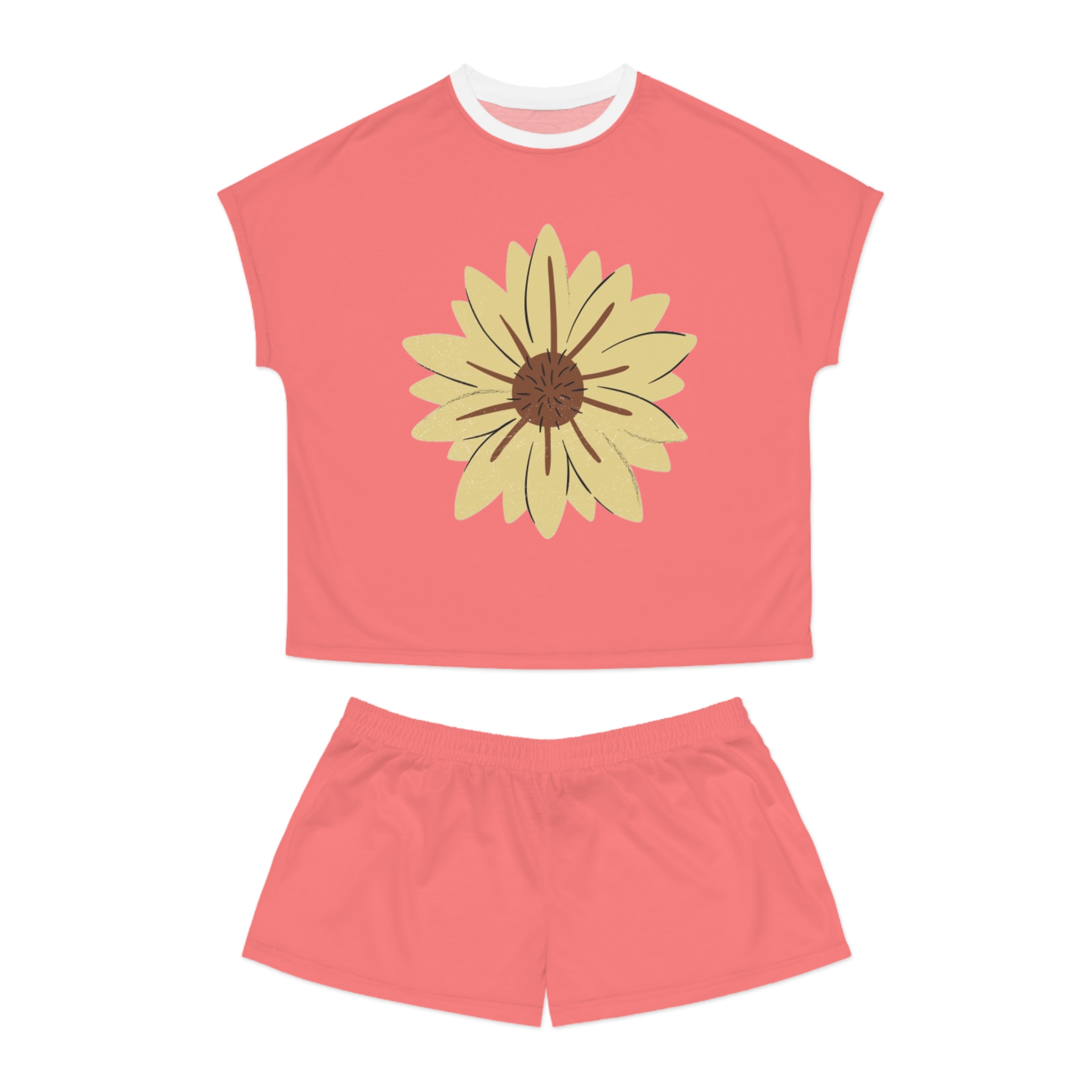Sunflower Sleep Set — Women's Coral Short Pajama Set - Image 2