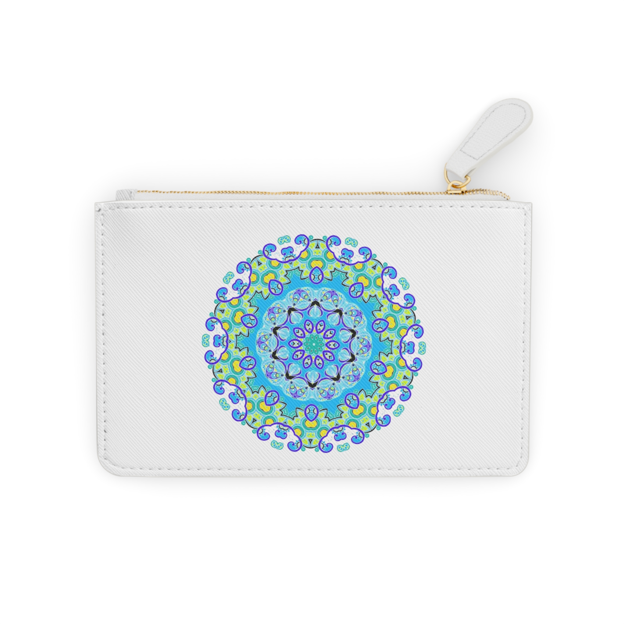 Blue Green Mandala Mini Clutch — Small Zipper Cosmetic Pouch - Image 2