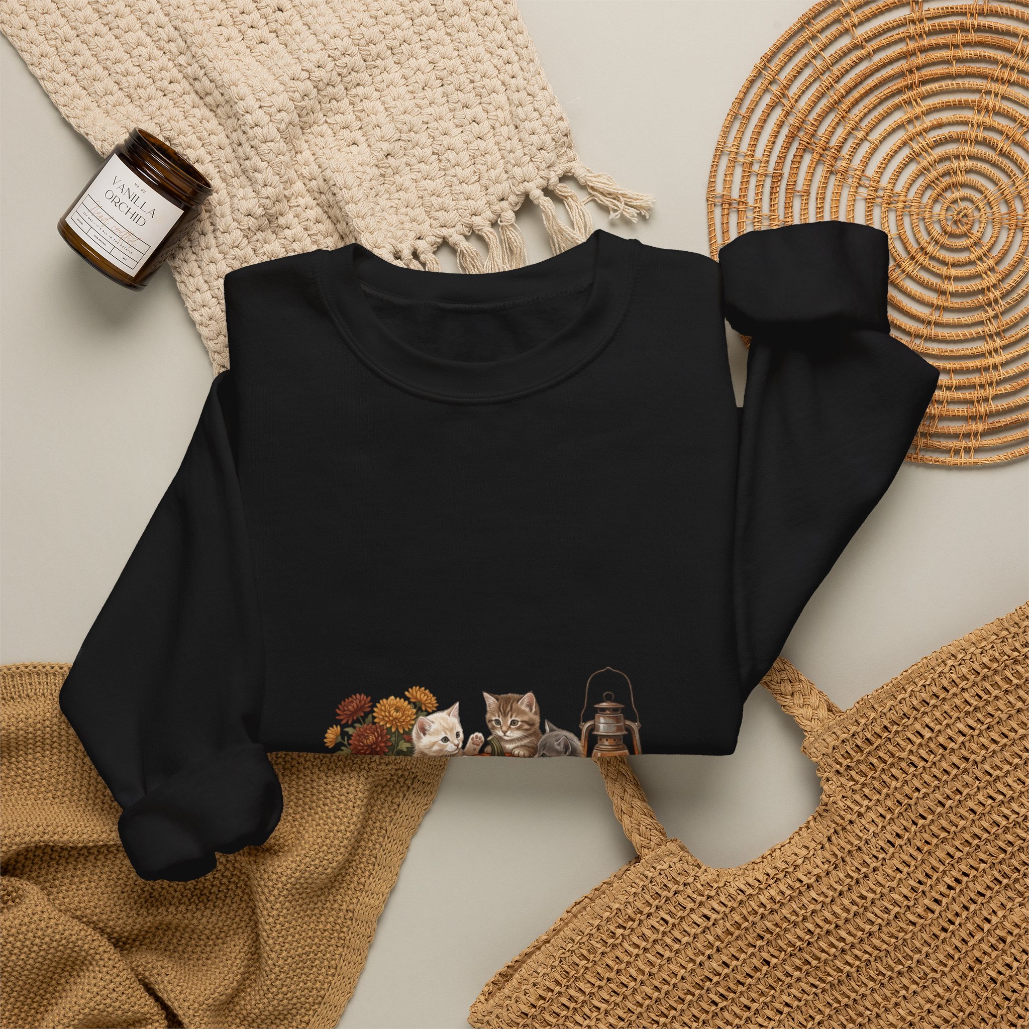 Pumpkin Patch Cats Crewneck Sweatshirt | Autumn Leaves, Harvest Pumpkin Season - Image 8