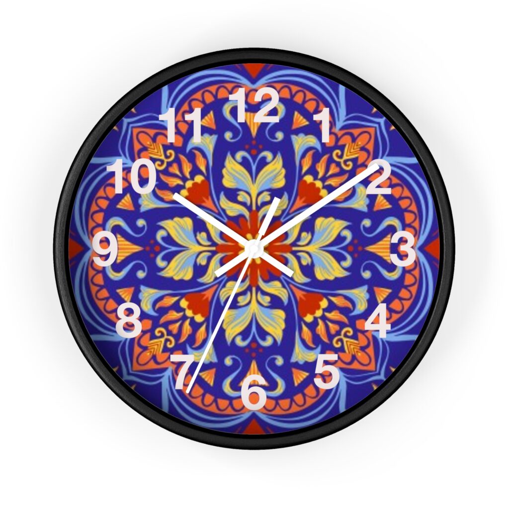 Mediterranean Tile Wall Clock — Vibrant Blue Floral Mandala