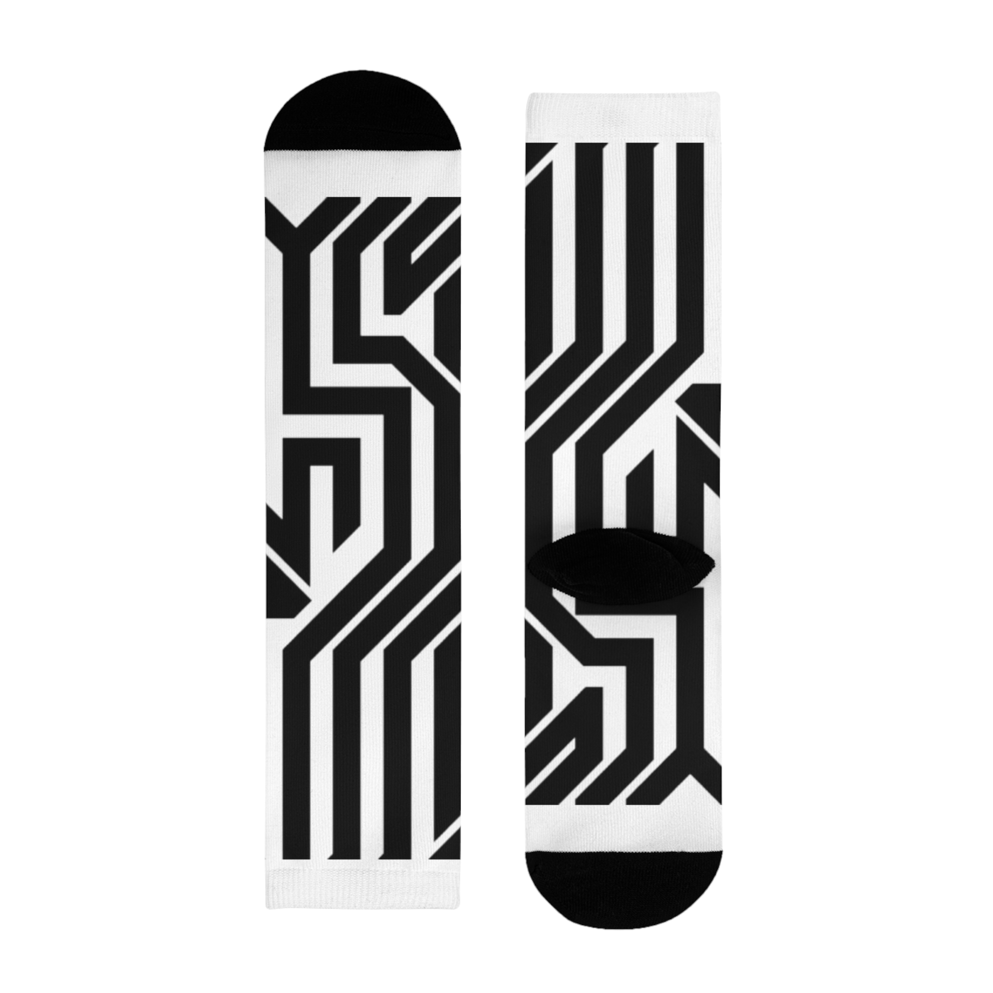 Geometric Maze Crew Socks — Black & White Sublimation Pattern - Image 5