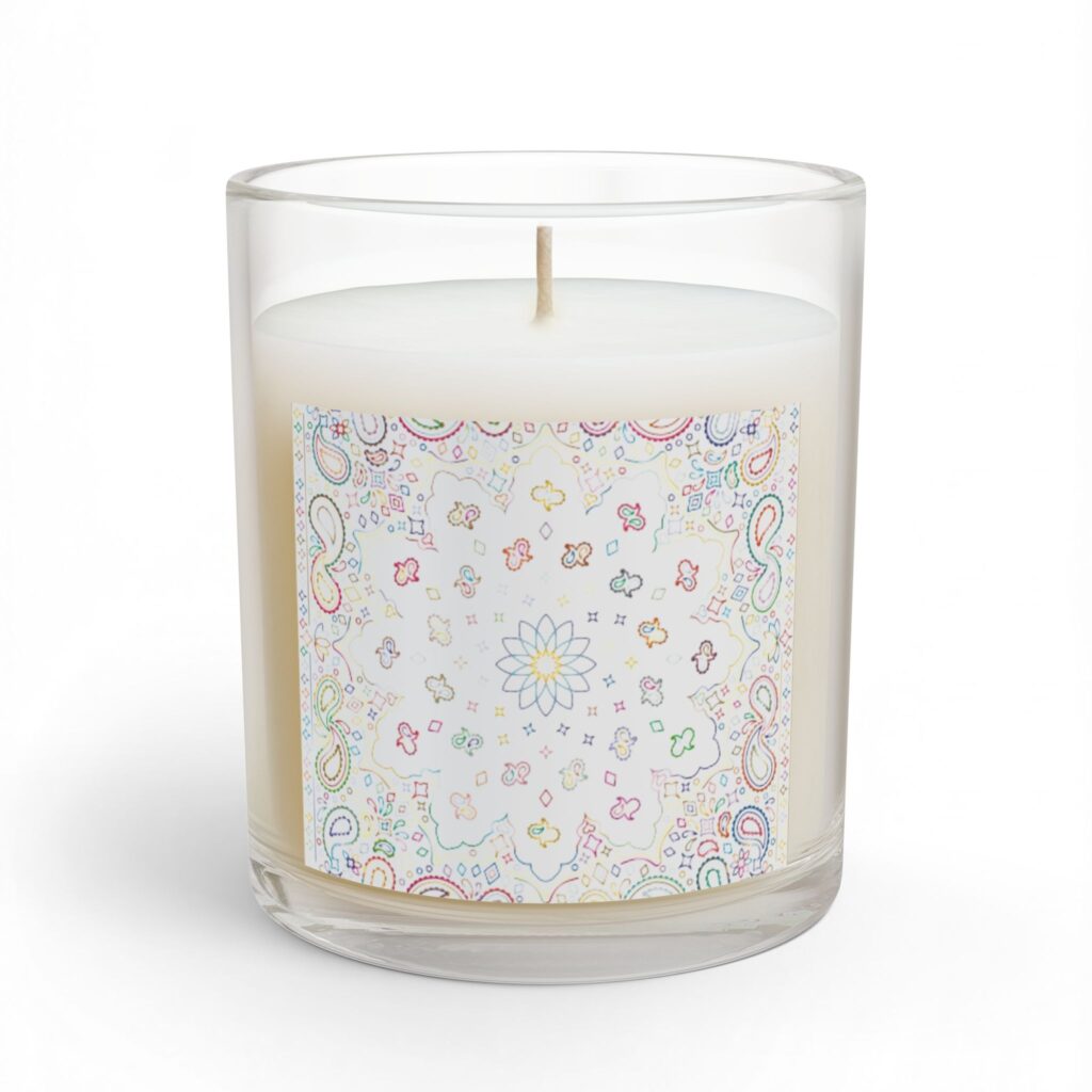 Pastel Mandala Glass Candle — 11oz Decorative Soy Candle