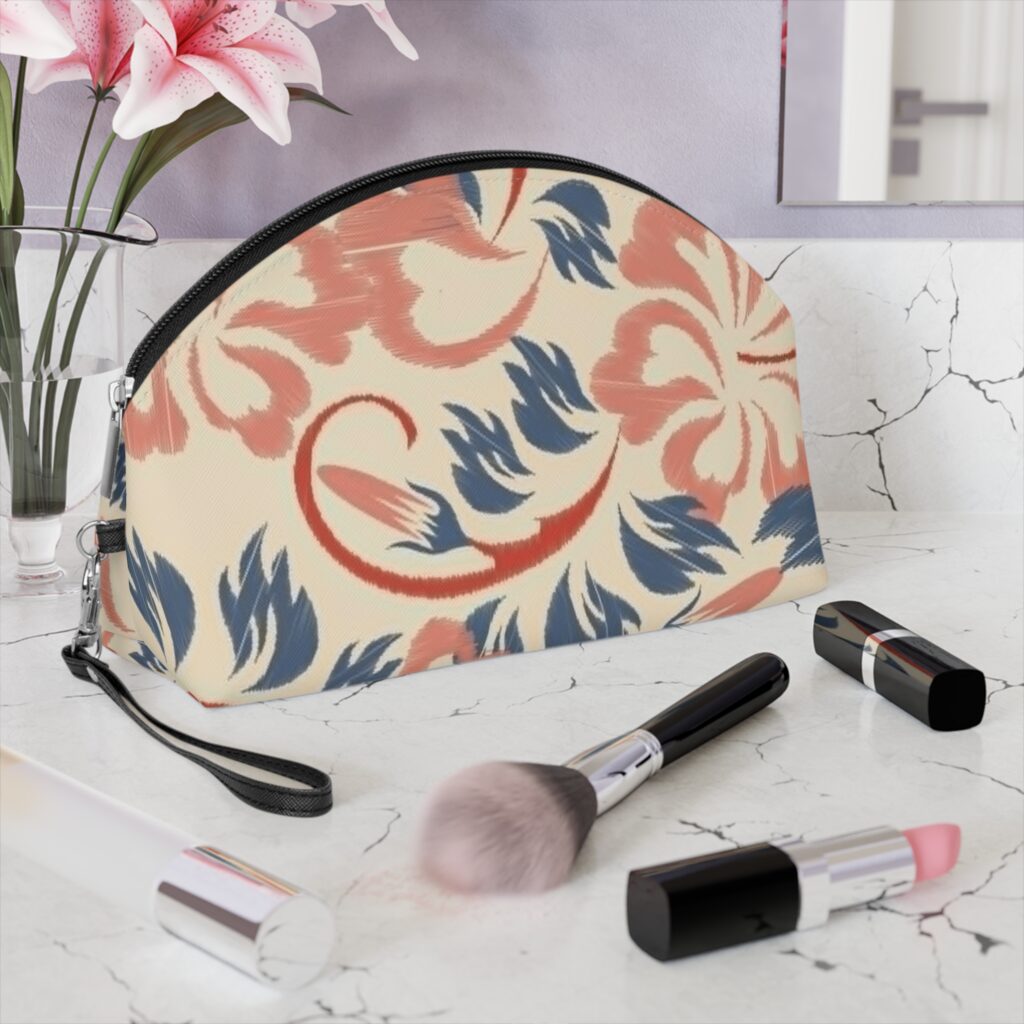 Floral Cosmetic Bag — Vintage Pink & Navy Makeup Pouch