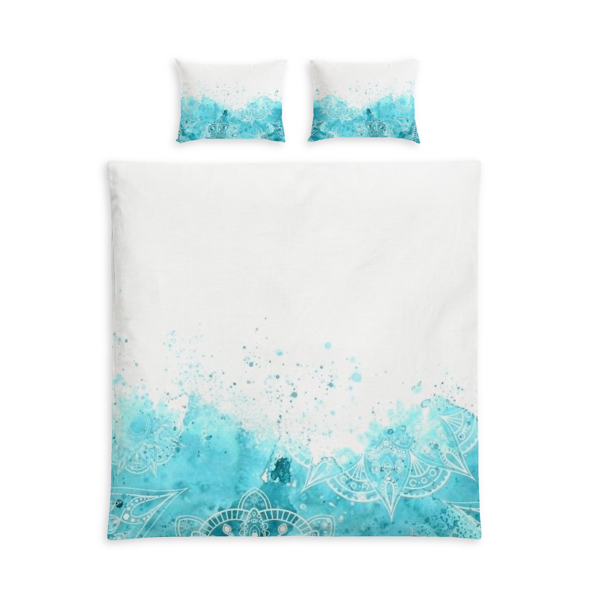 Turquoise Watercolor Mandala Cotton Bed Set — Boho Duvet Cover & Pillowcases - Image 3