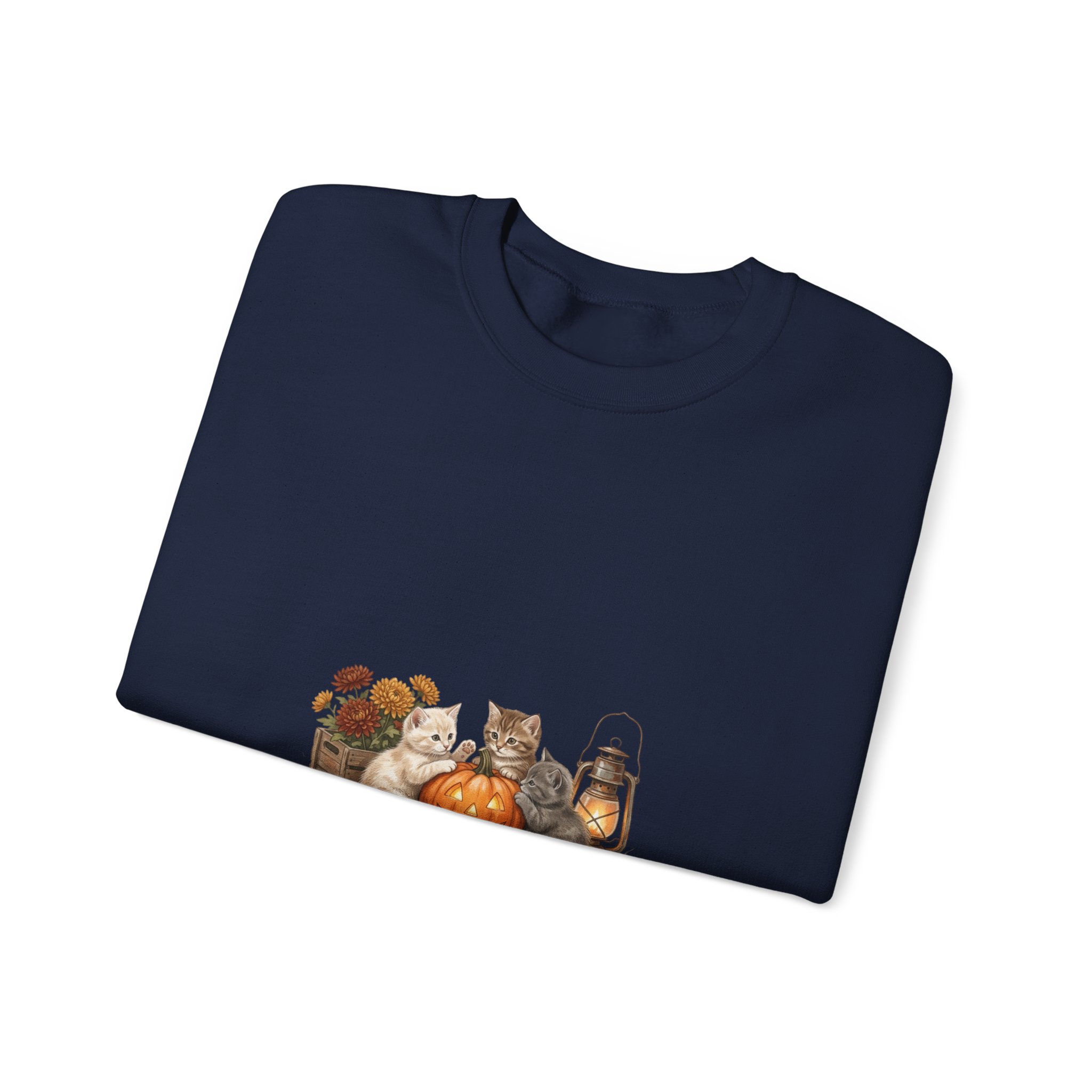 Pumpkin Patch Cats Crewneck Sweatshirt | Autumn Leaves, Harvest Pumpkin Season - Image 19