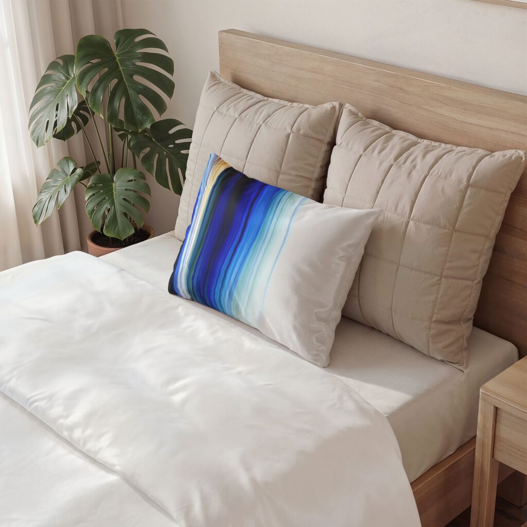 Blue Gradient Stripe Pillow Sham — Modern Coastal Cotton Decorative Pillowcase