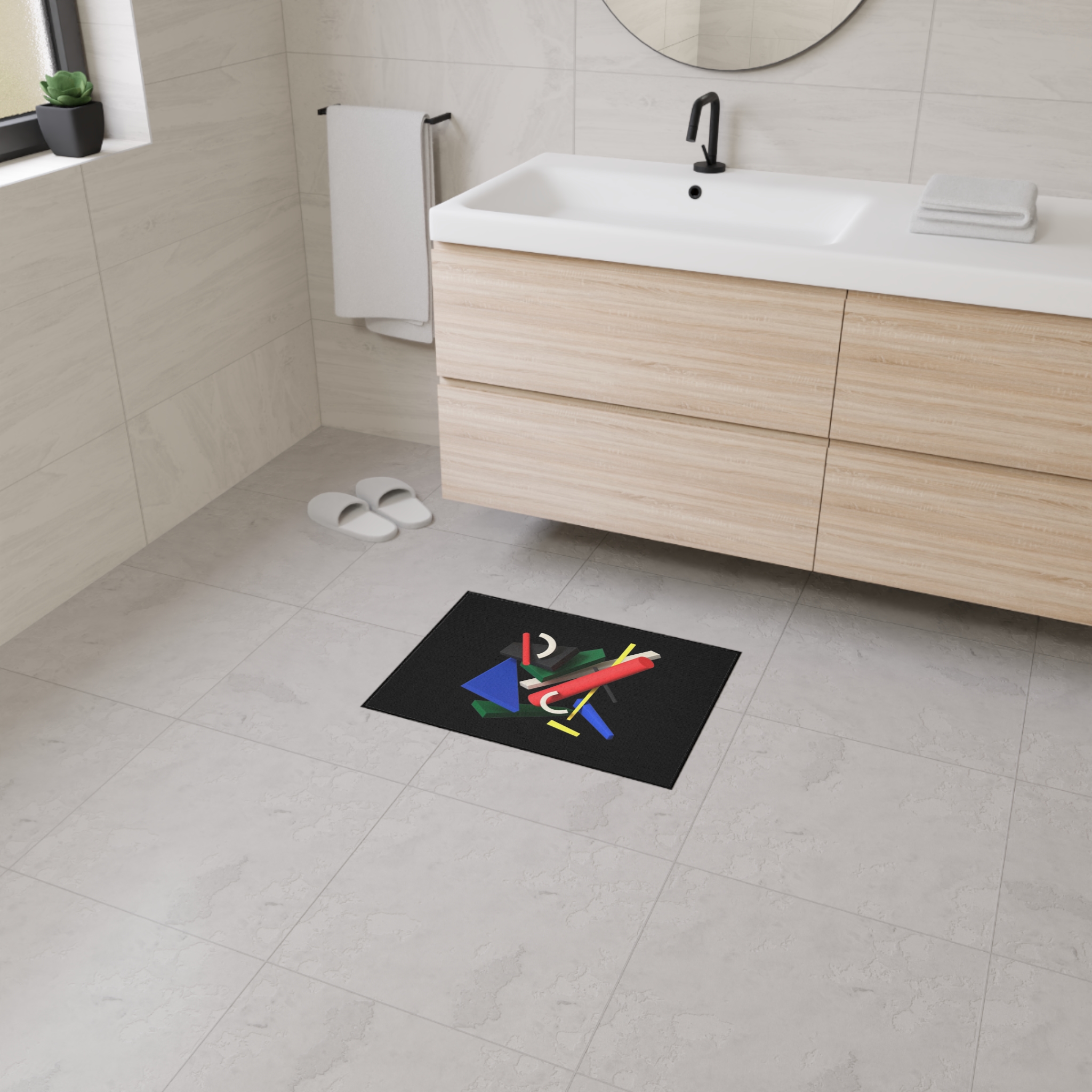 Abstract Geometric Heavy Duty Floor Mat — Modern Colorful Shapes on Black - Image 15