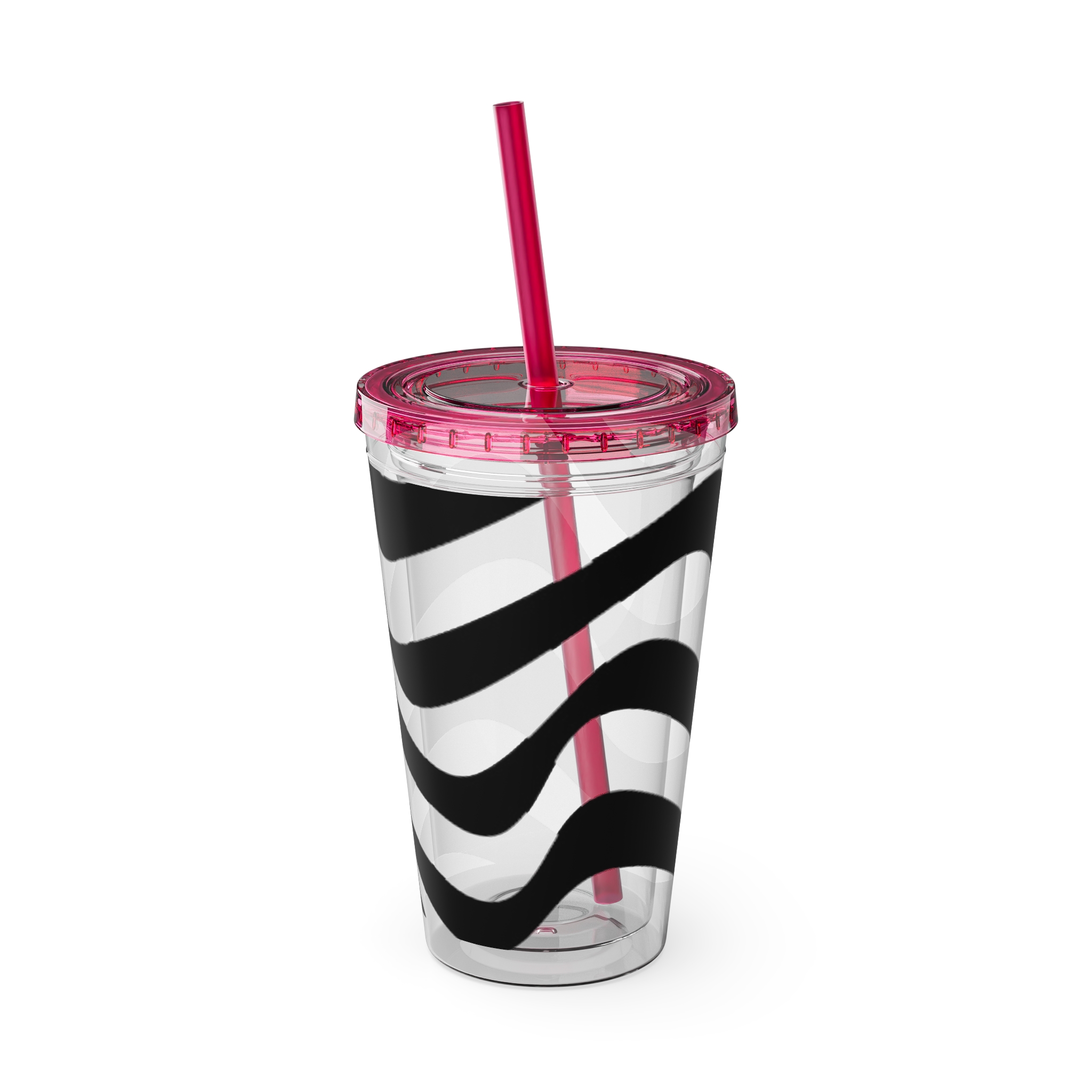 Wavy Stripes 16oz Tumbler with Straw — Black Brushstroke Design - Image 42