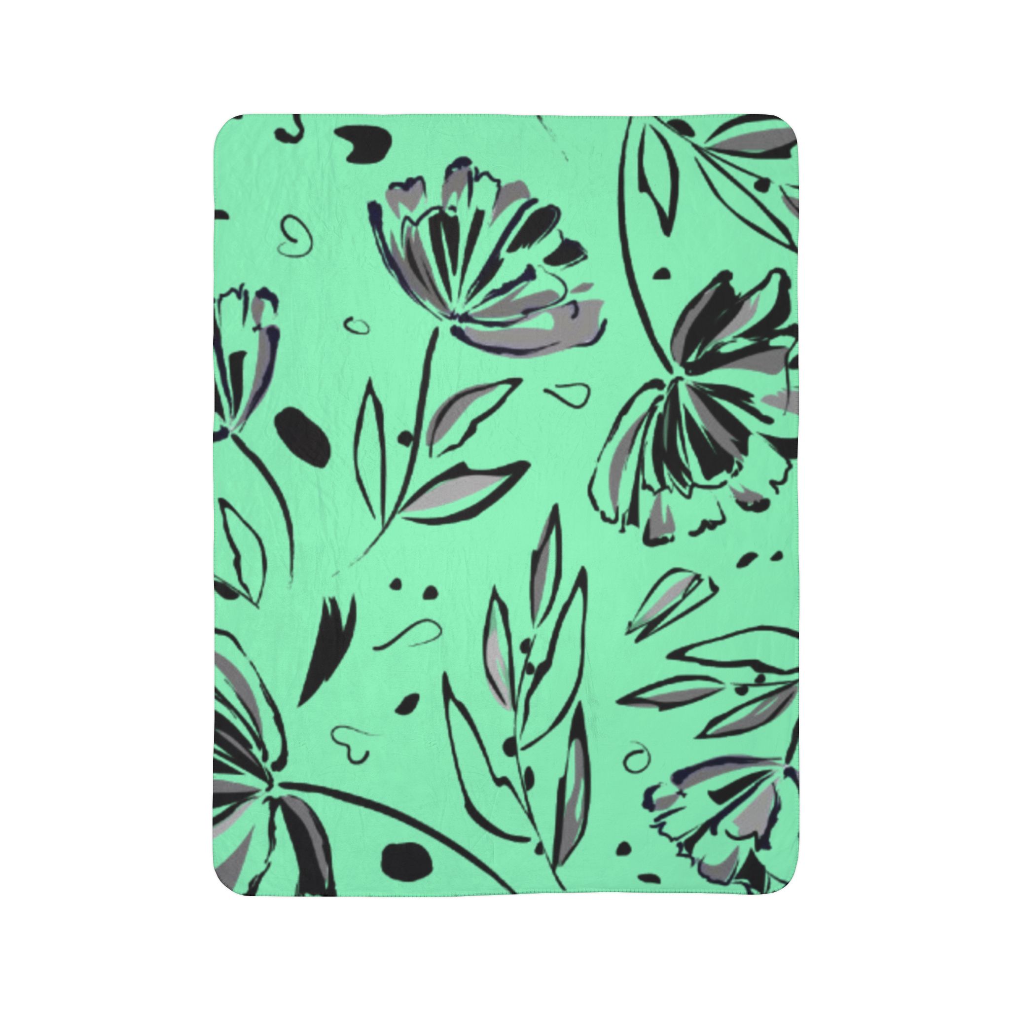 Mint Floral Fleece Sherpa Blanket – Cozy Floral Throw for Home & Gifts - Image 2