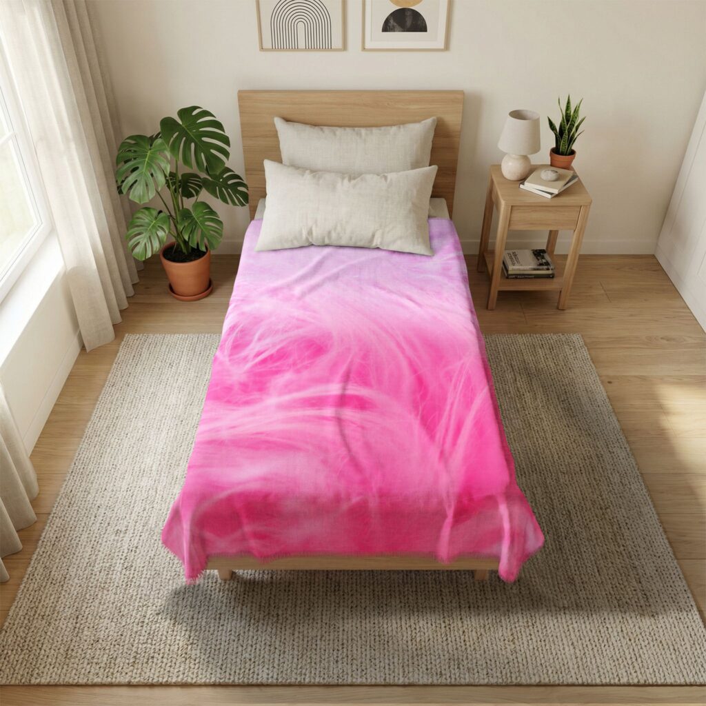Pink Faux-Fur Woven Coverlet – Soft Textured Bedspread
