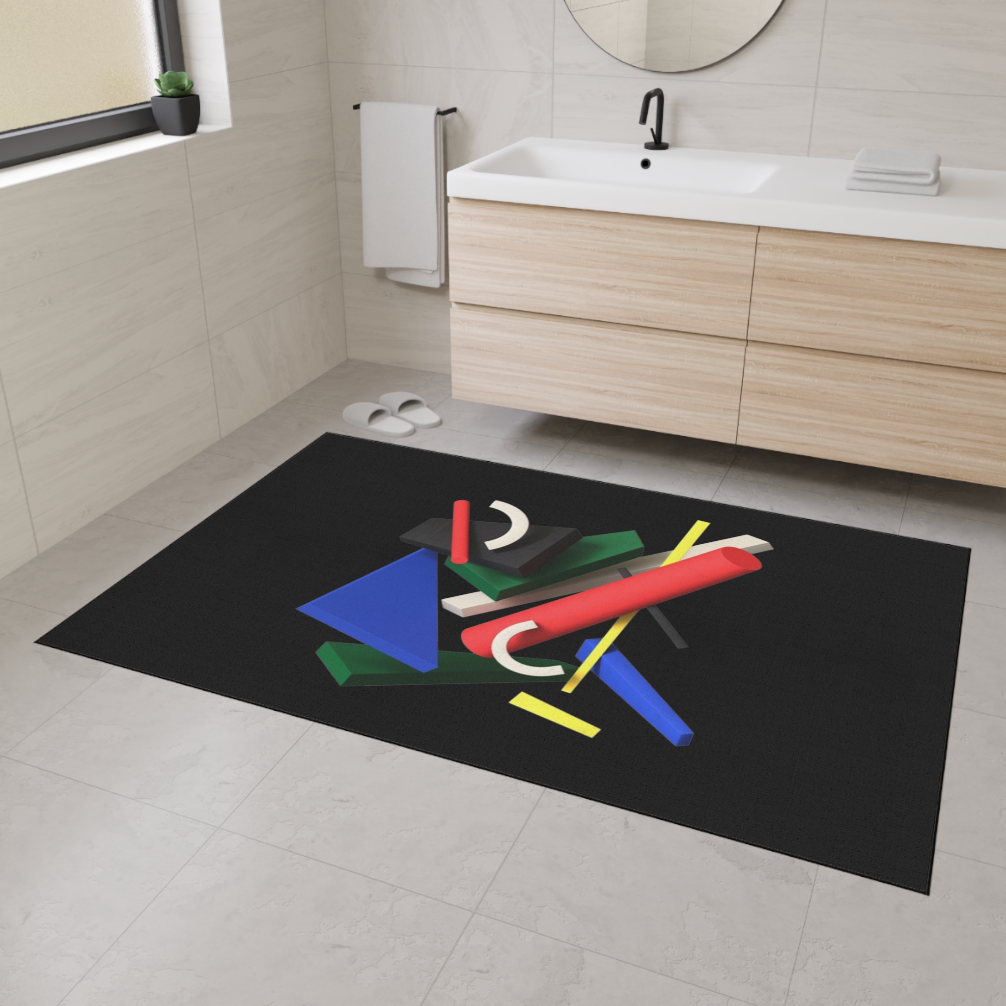 Abstract Geometric Heavy Duty Floor Mat — Modern Colorful Shapes on Black - Image 4