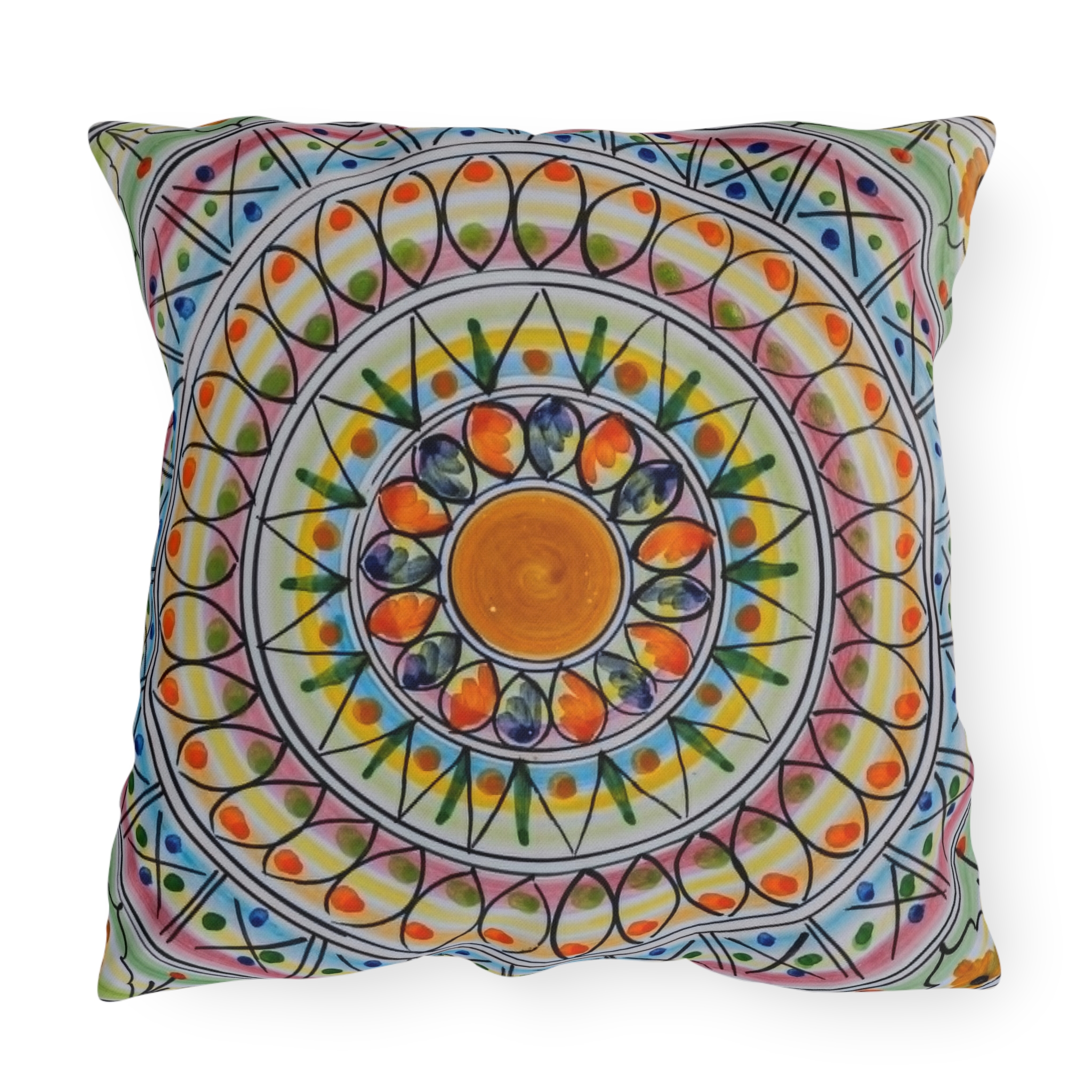 Boho Mandala Outdoor Pillow - Colorful Floral Sunburst Patio Cushion - Image 13