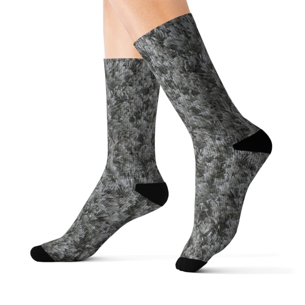 Gray Knit Texture Sublimation Socks - Cozy Neutral Crew Socks