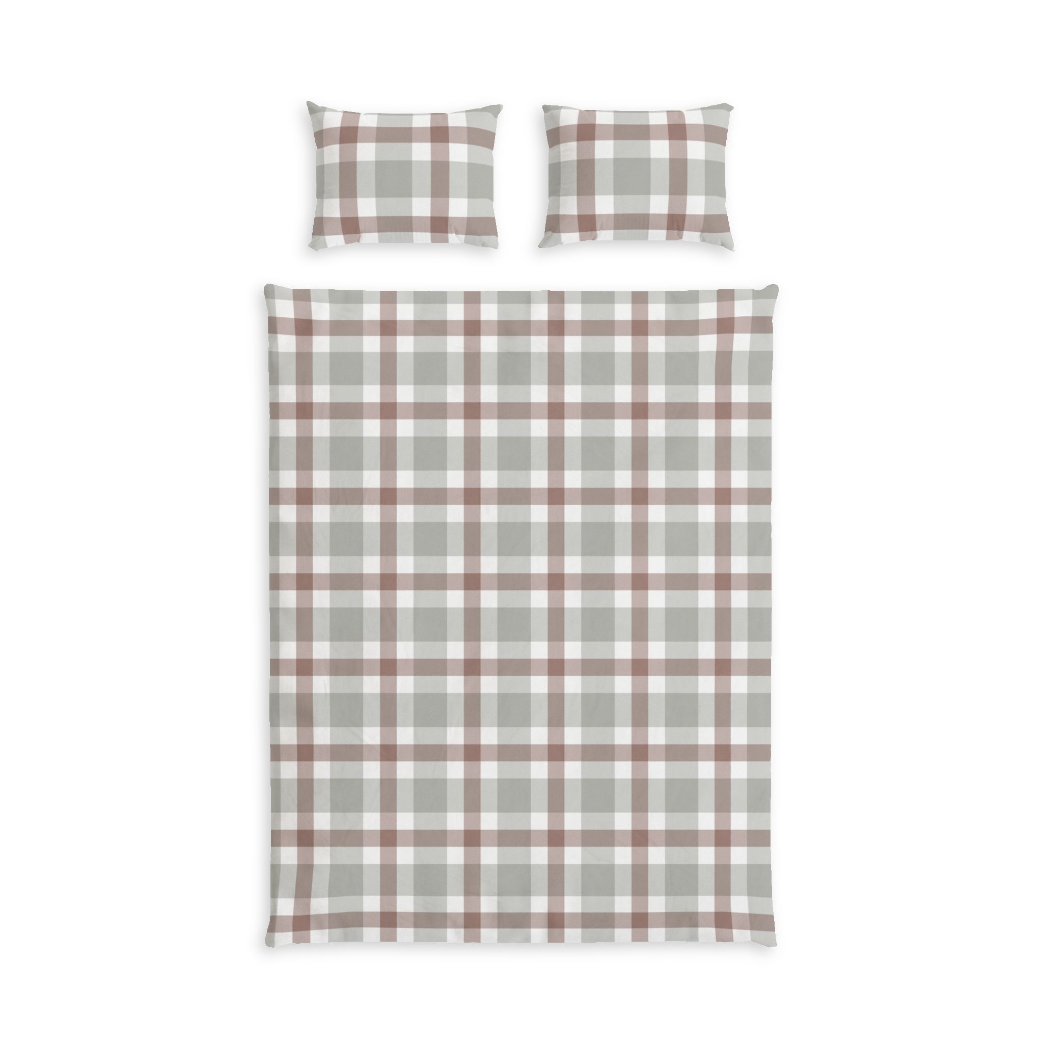 Plaid Cotton Bed Set – Neutral Taupe & Sage Check Duvet Cover - Image 2