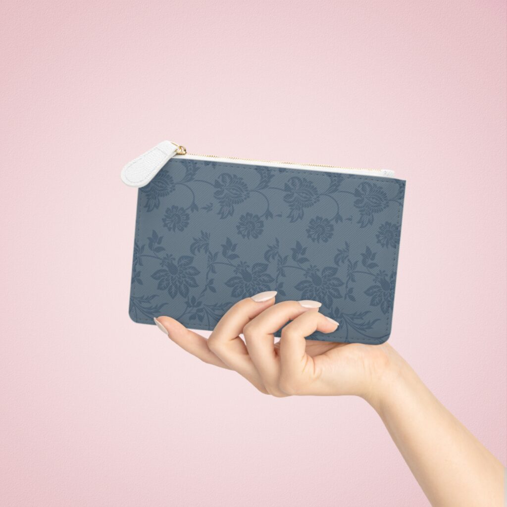 Floral Mini Clutch Bag — Blue Vintage Rose Wrist Pouch
