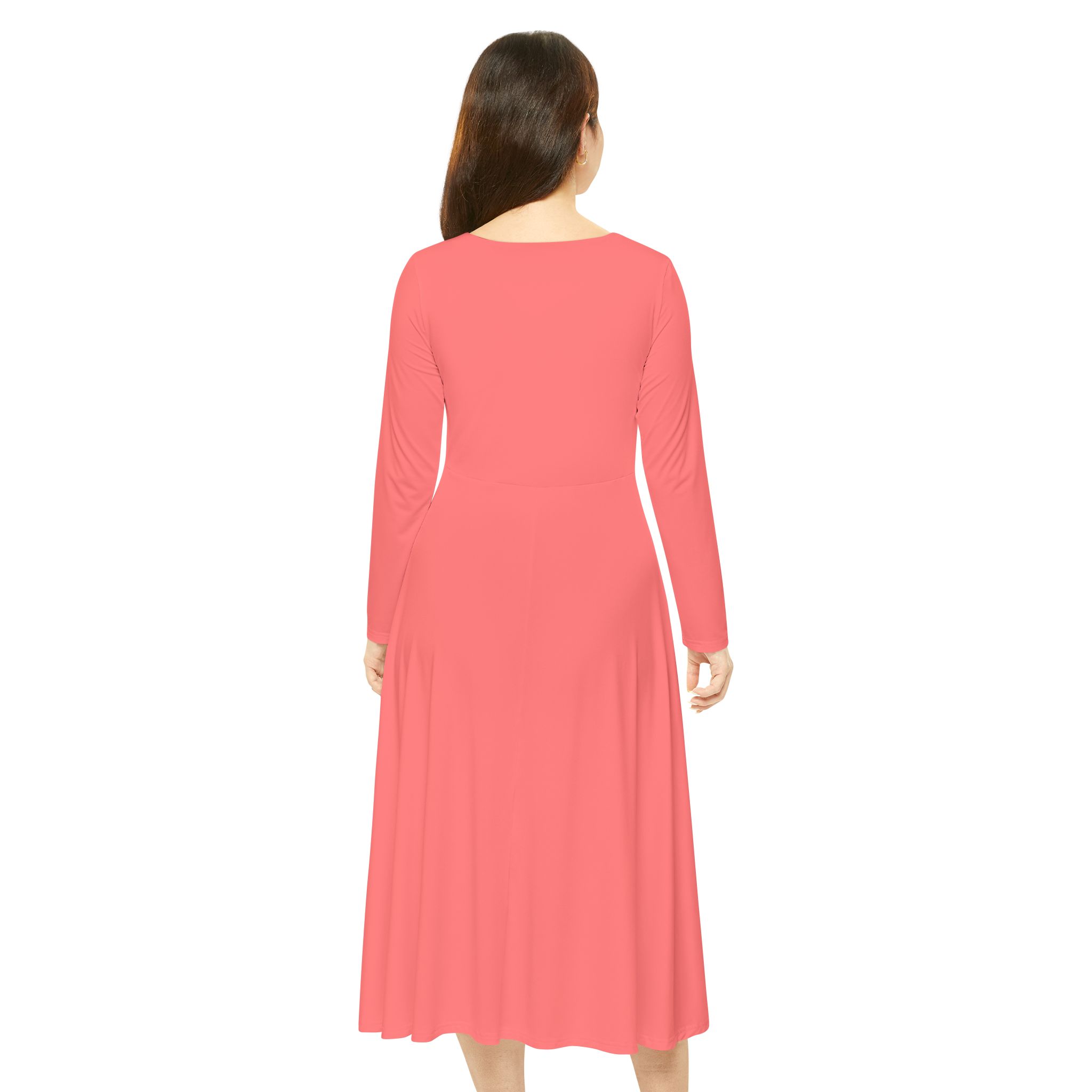 Coral A-Line Maxi for Ballet, Recital & Evening–Women's Long Sleeve Dance Dress - Image 4
