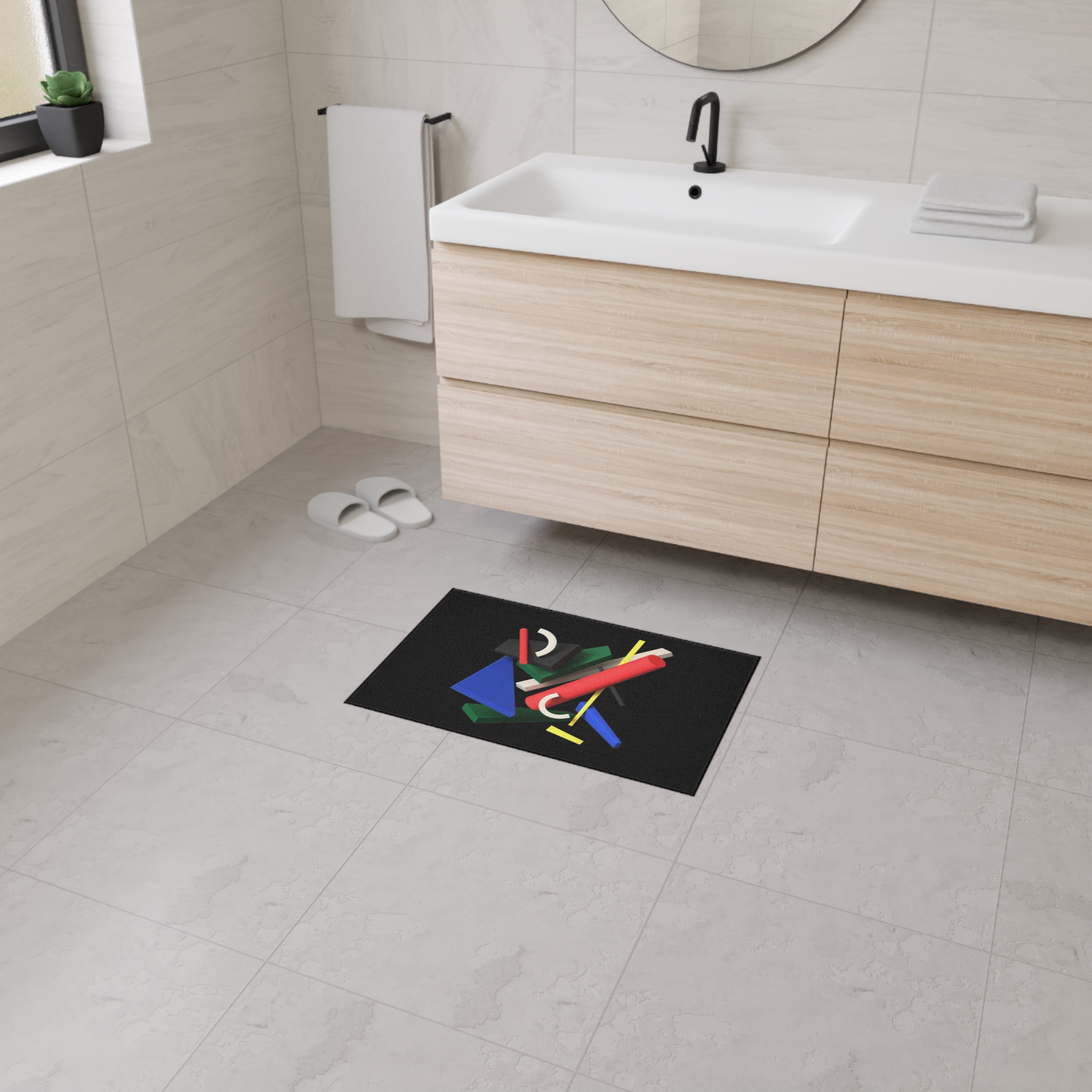 Abstract Geometric Heavy Duty Floor Mat — Modern Colorful Shapes on Black - Image 19