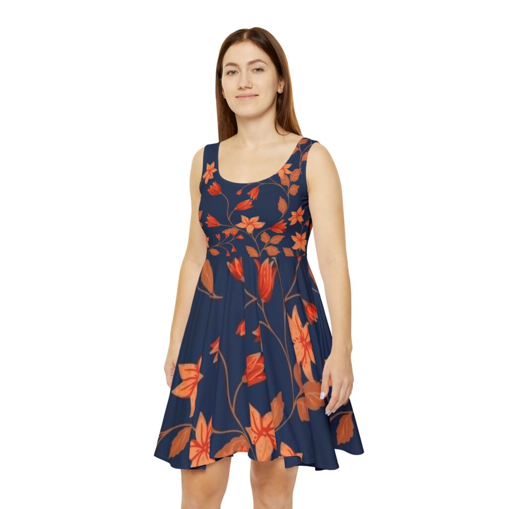 Navy Floral Skater Dress — Orange Blossom Print