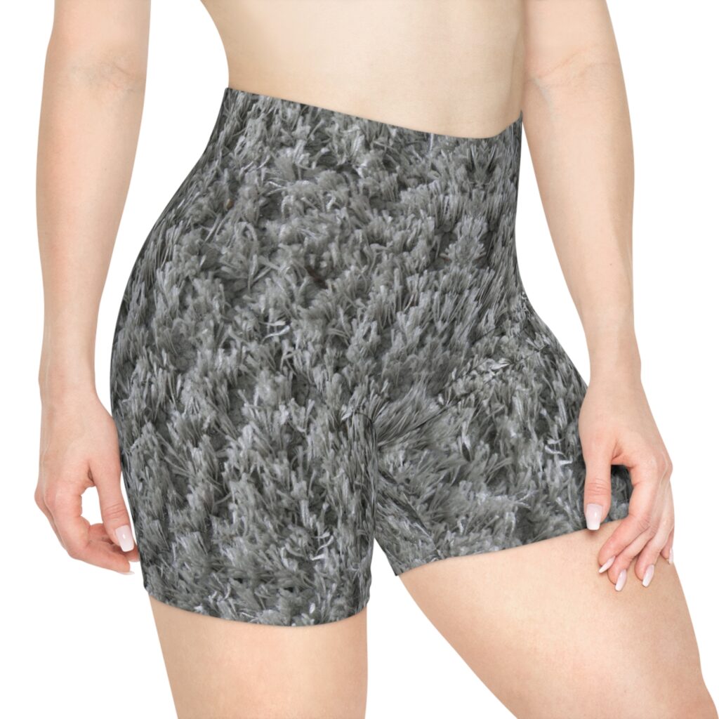 Grey Knit Texture Biker Shorts — Cozy Patterned Women's Athletic Shorts