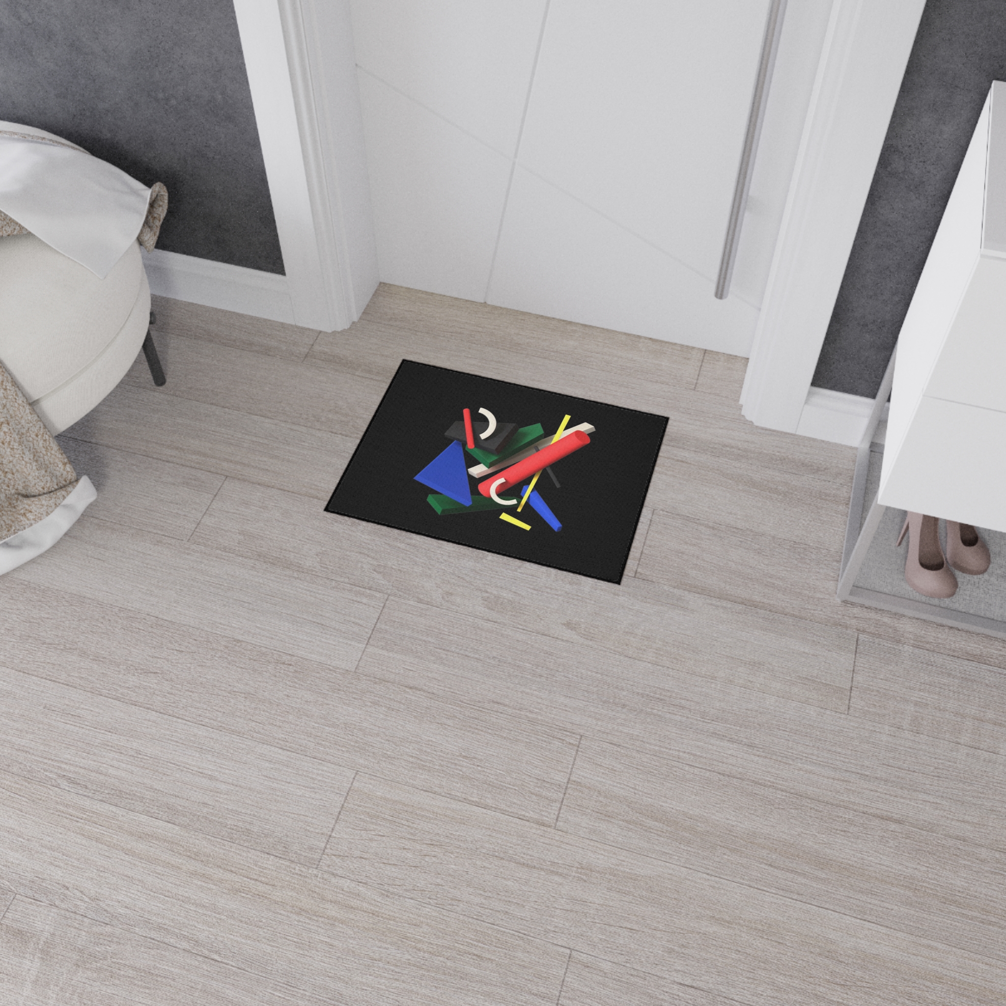 Abstract Geometric Heavy Duty Floor Mat — Modern Colorful Shapes on Black - Image 16