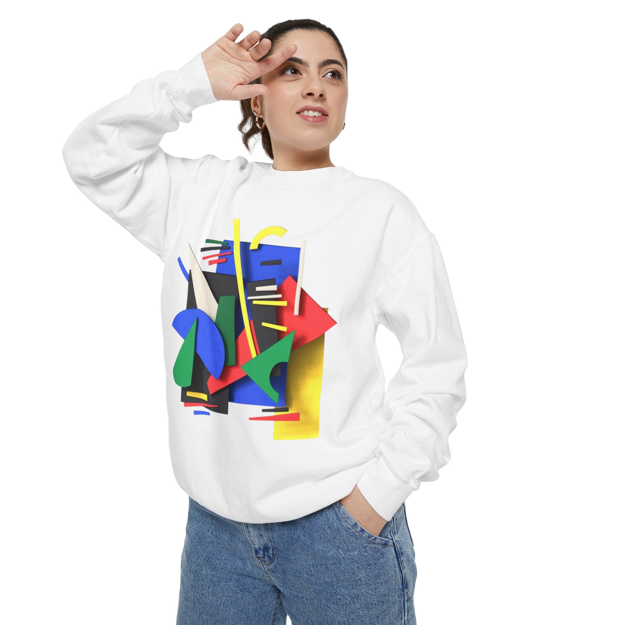 Abstract Geometric Crewneck Sweatshirt — Colorful 80s Retro Art Design - Image 11