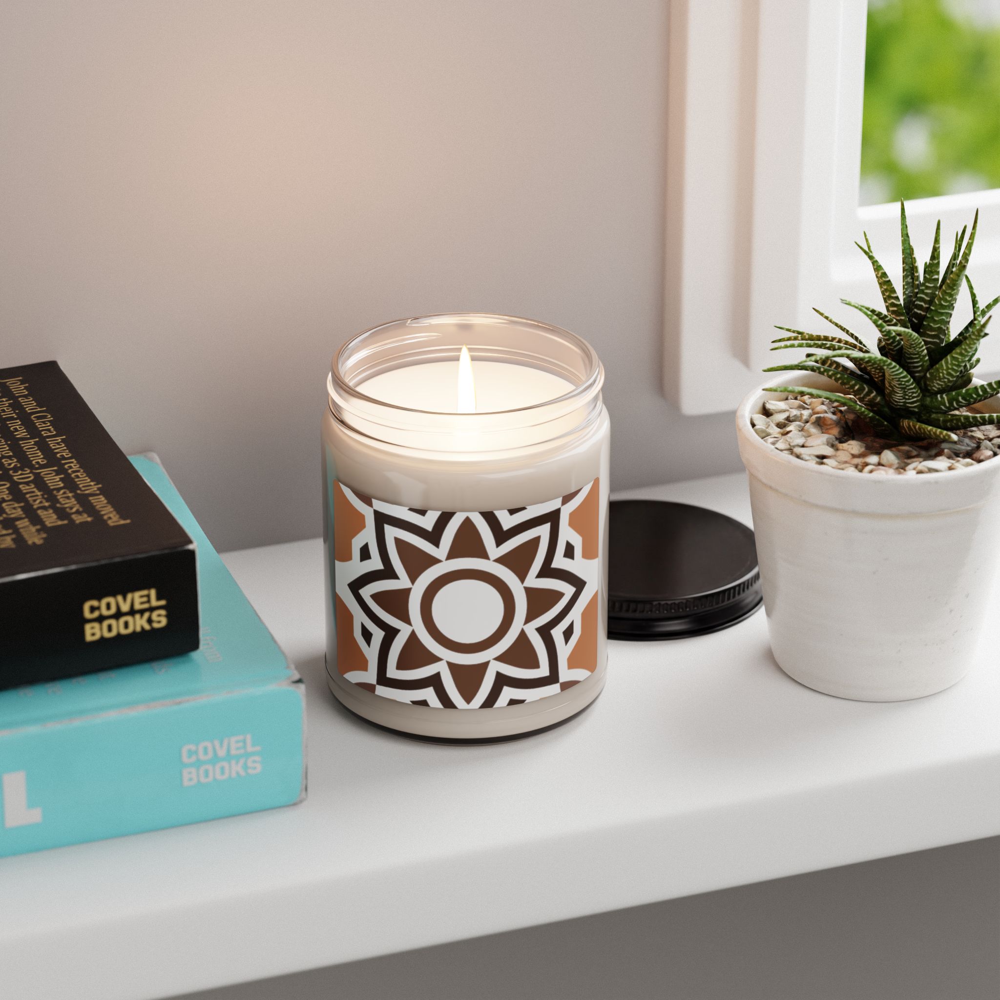 Soy Candle 9oz — Warm Brown Geometric Mandala Scented Jar - Image 29