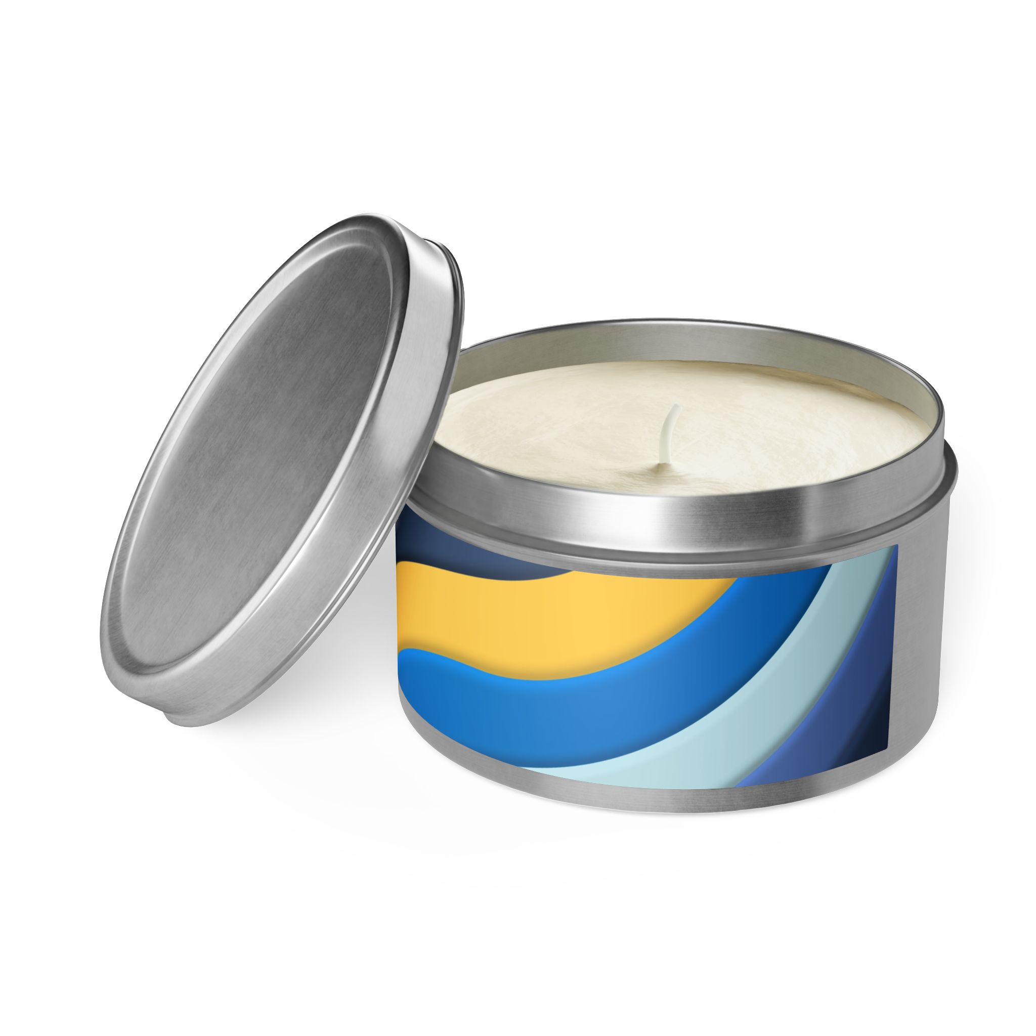 Blue & Gold Wave Tin Candle — Coastal Scented Soy Candle in Travel Tin - Image 89