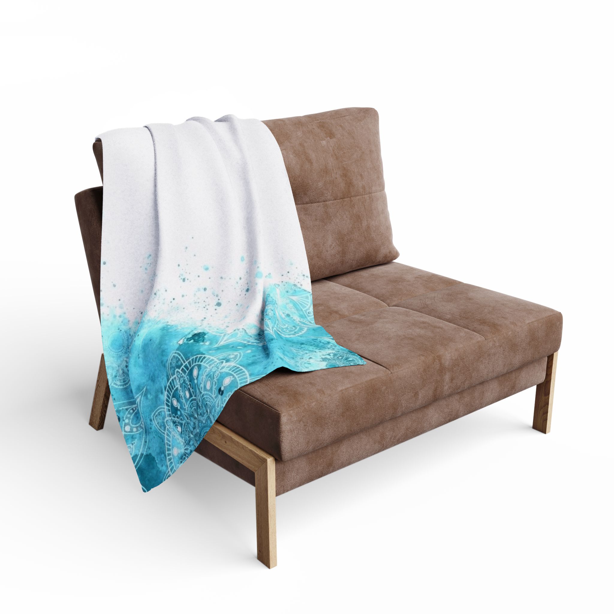 Arctic Mandala Fleece Blanket — Blue Watercolor Cozy Throw - Image 5