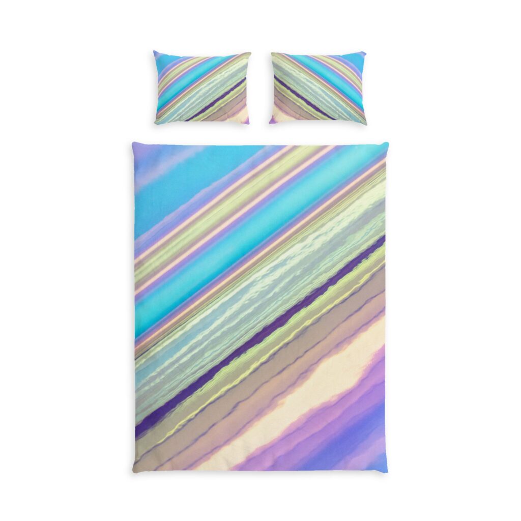 Pastel Diagonal Stripe Cotton Bed Set – Soft Watercolor Bedding
