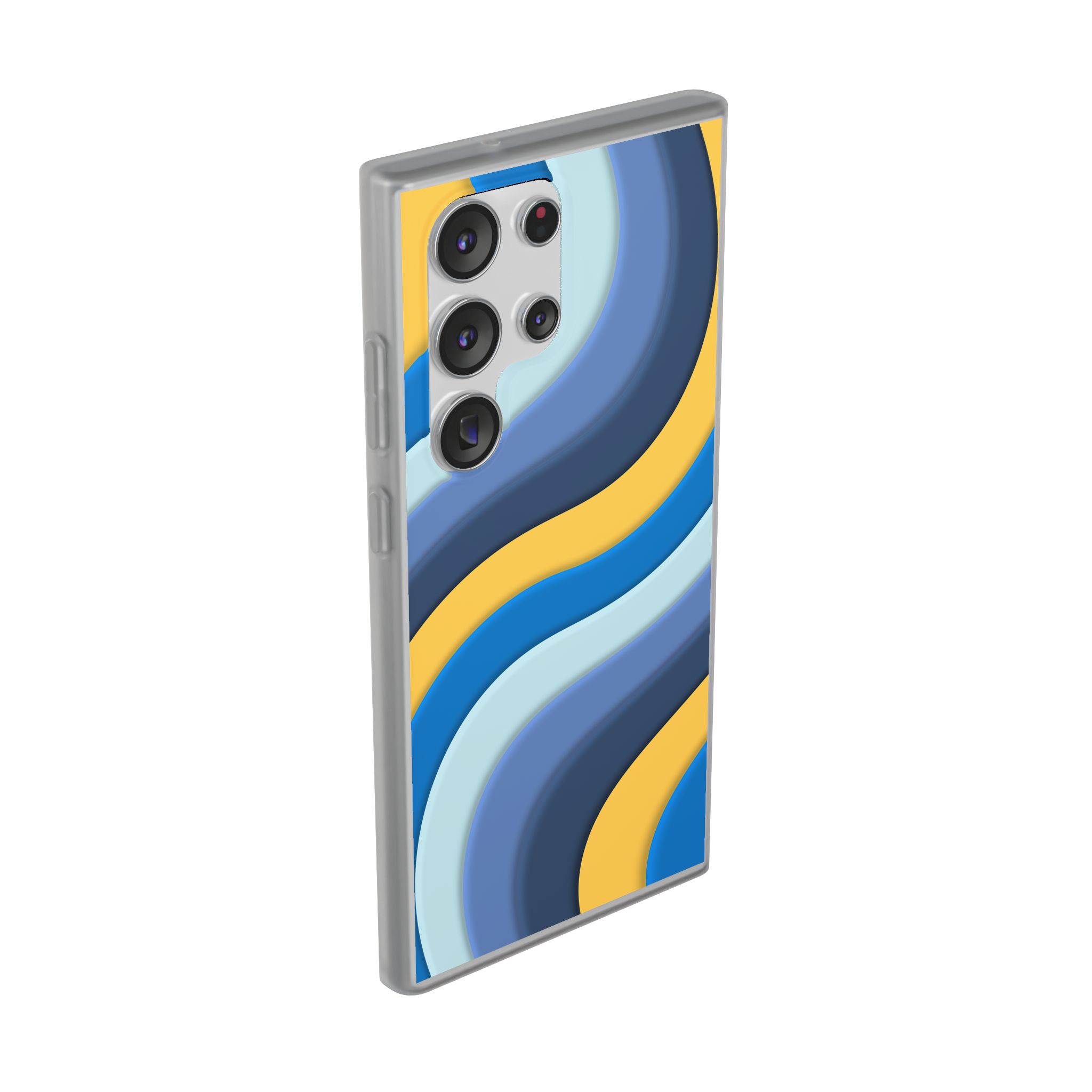 Retro Blue & Yellow Abstract Flexi Case— Wave Pattern Phone Case - Image 65