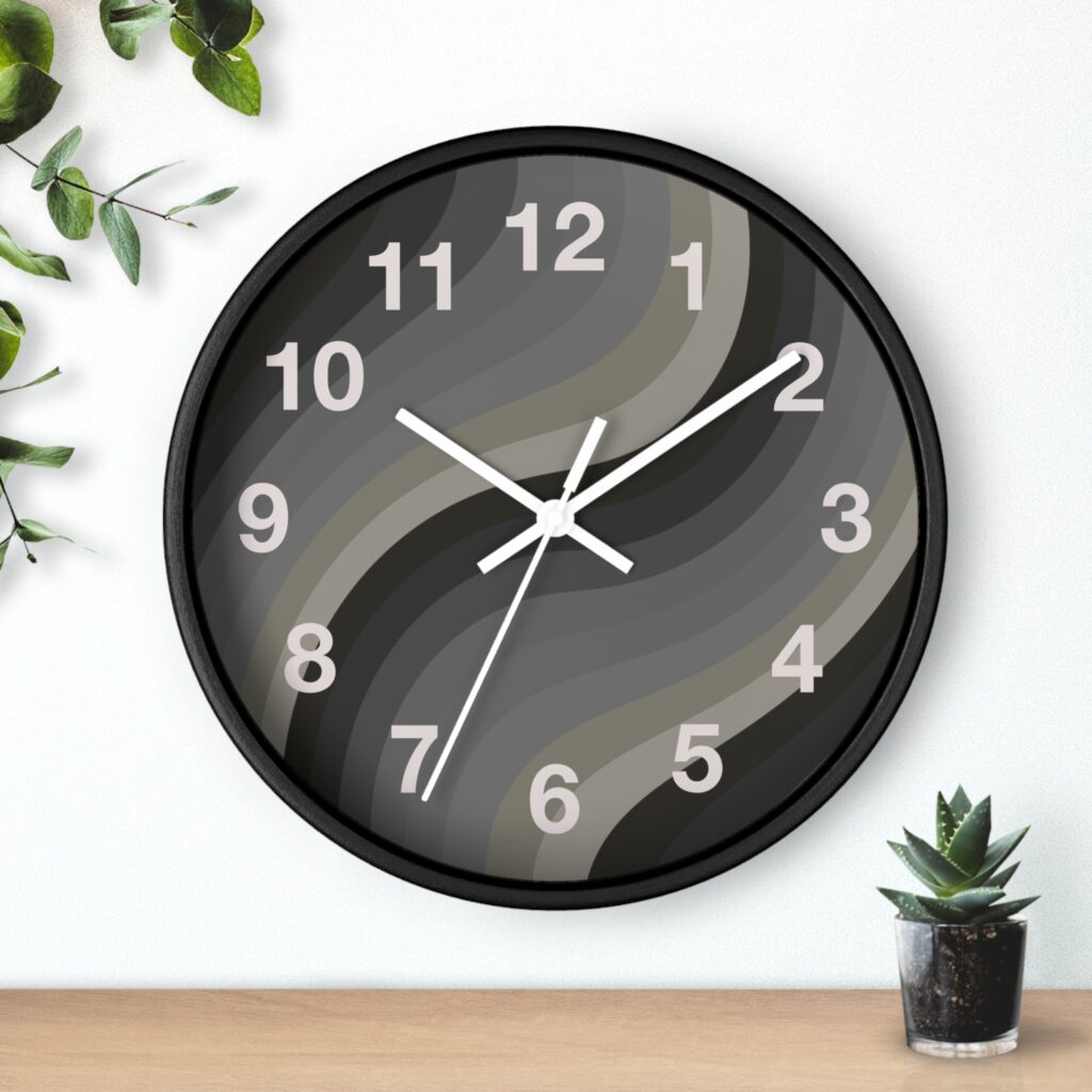 Abstract Gray Wave Wall Clock — Modern Neutral Home Decor