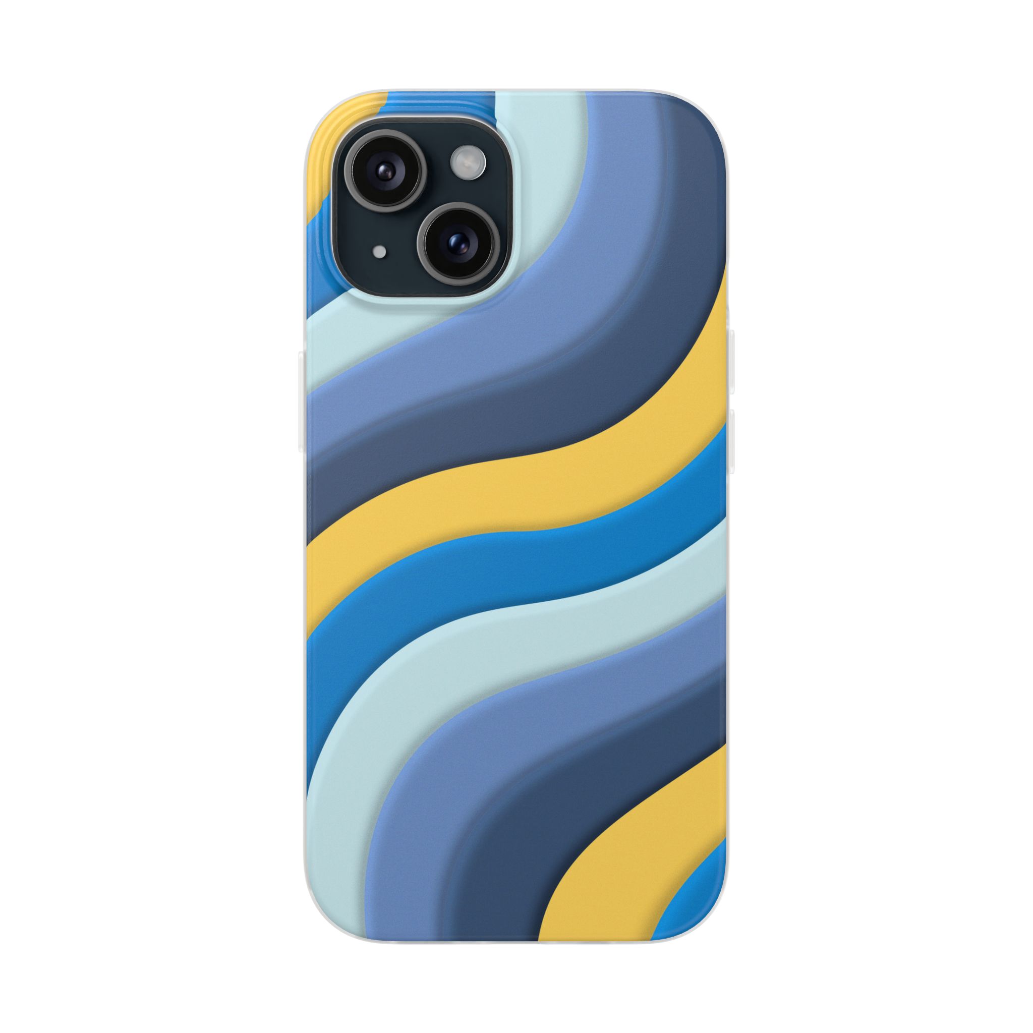 Retro Blue & Yellow Abstract Flexi Case— Wave Pattern Phone Case - Image 67