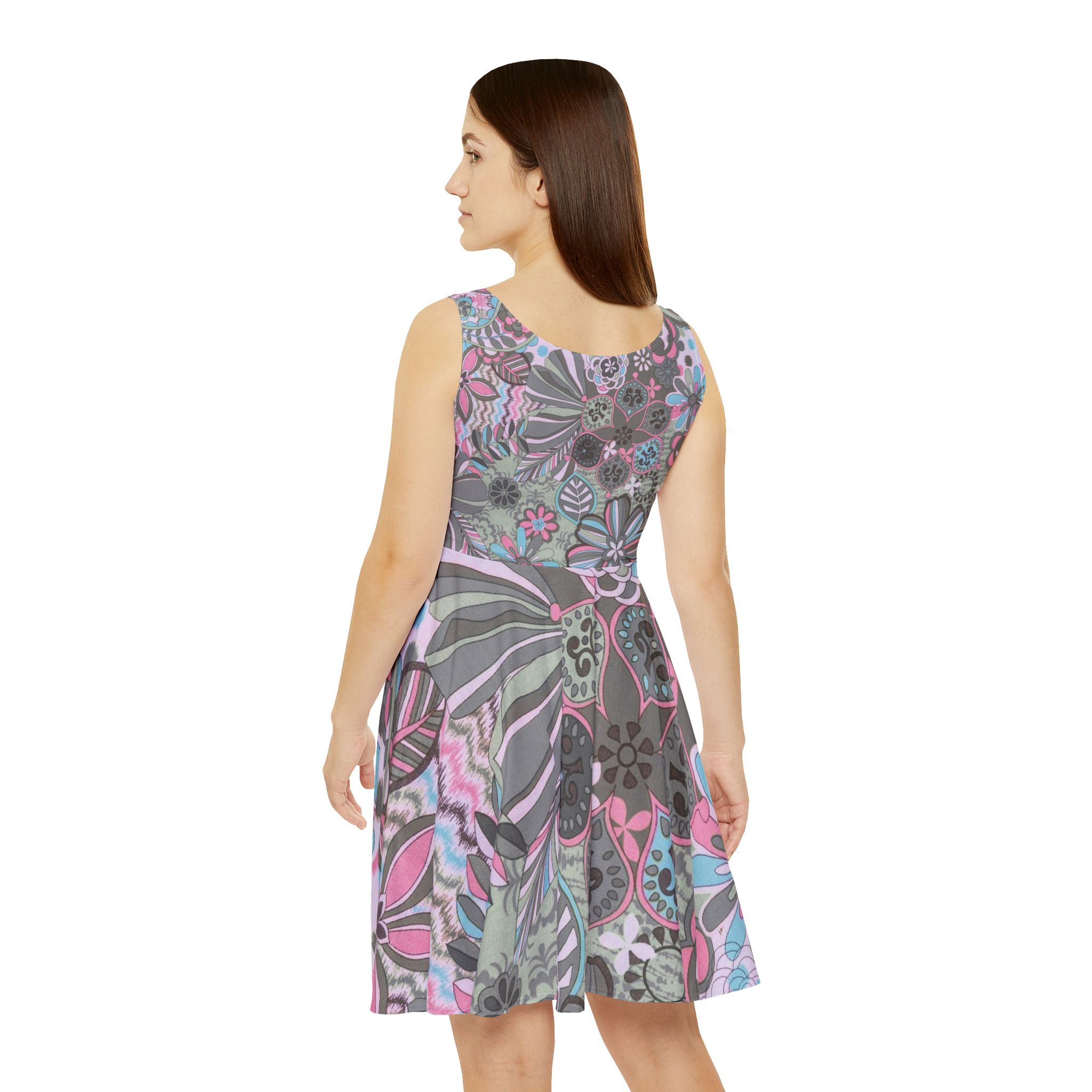 Floral Pastel Skater Dress — Retro Boho Flower Print Women's Dress - Image 4