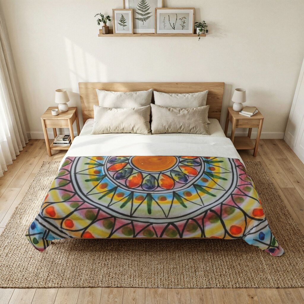 Mandala Sunburst Cotton Comforter – Colorful Boho Bedding Throw