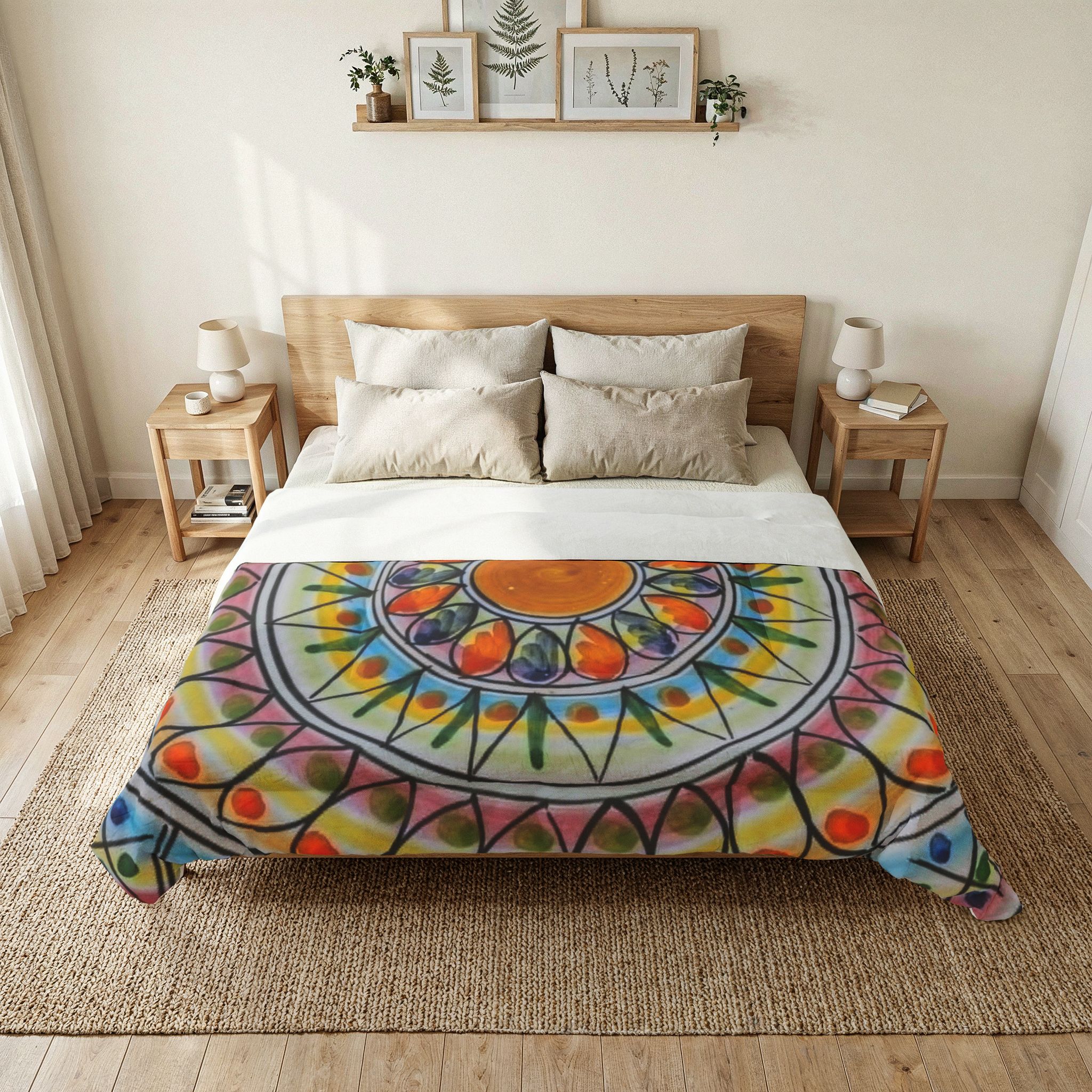 Mandala Sunburst Cotton Comforter – Colorful Boho Bedding Throw