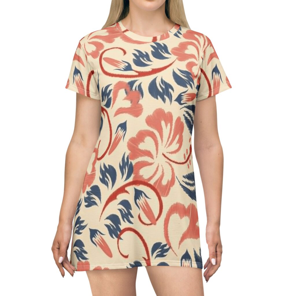 Floral Swing T-Shirt Dress – Coral & Navy Vintage Bloom AOP
