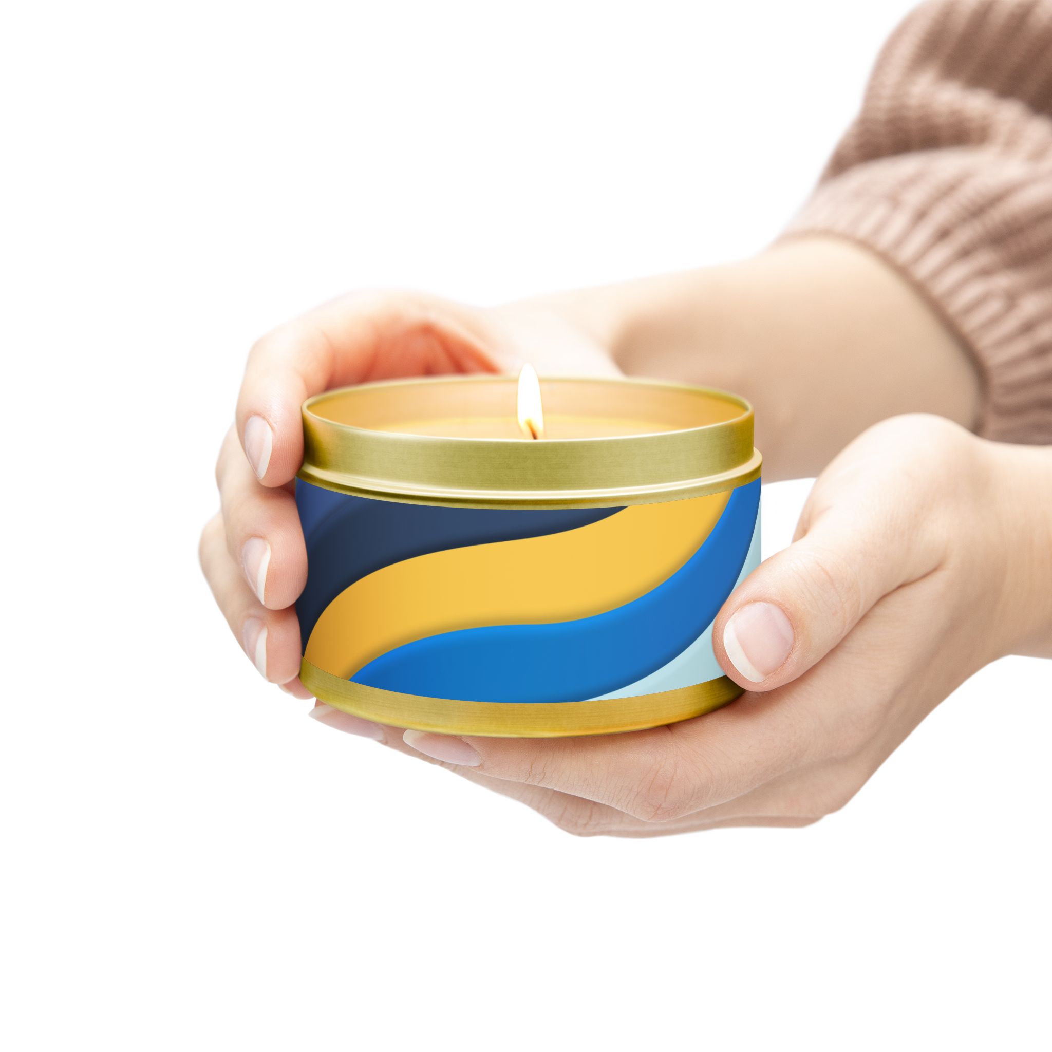 Blue & Gold Wave Tin Candle — Coastal Scented Soy Candle in Travel Tin - Image 140