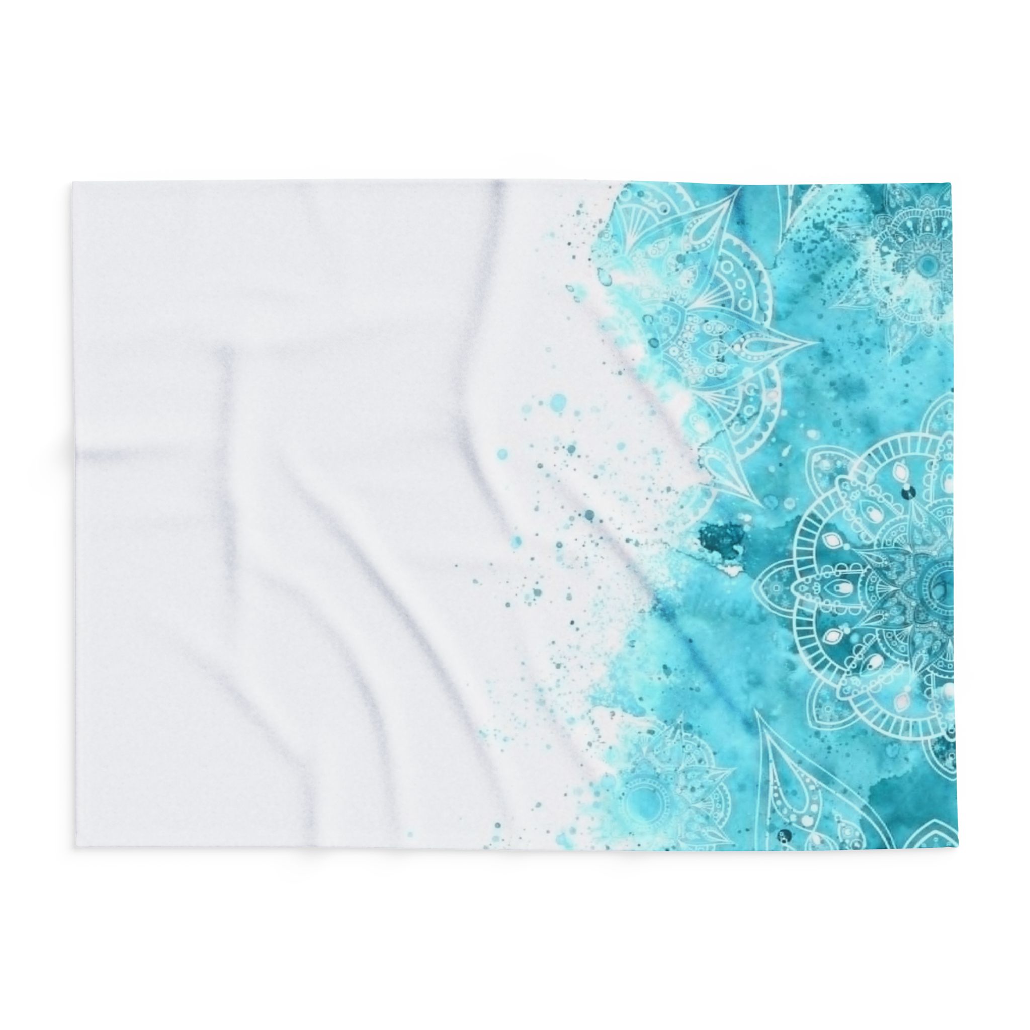 Arctic Mandala Fleece Blanket — Blue Watercolor Cozy Throw - Image 12